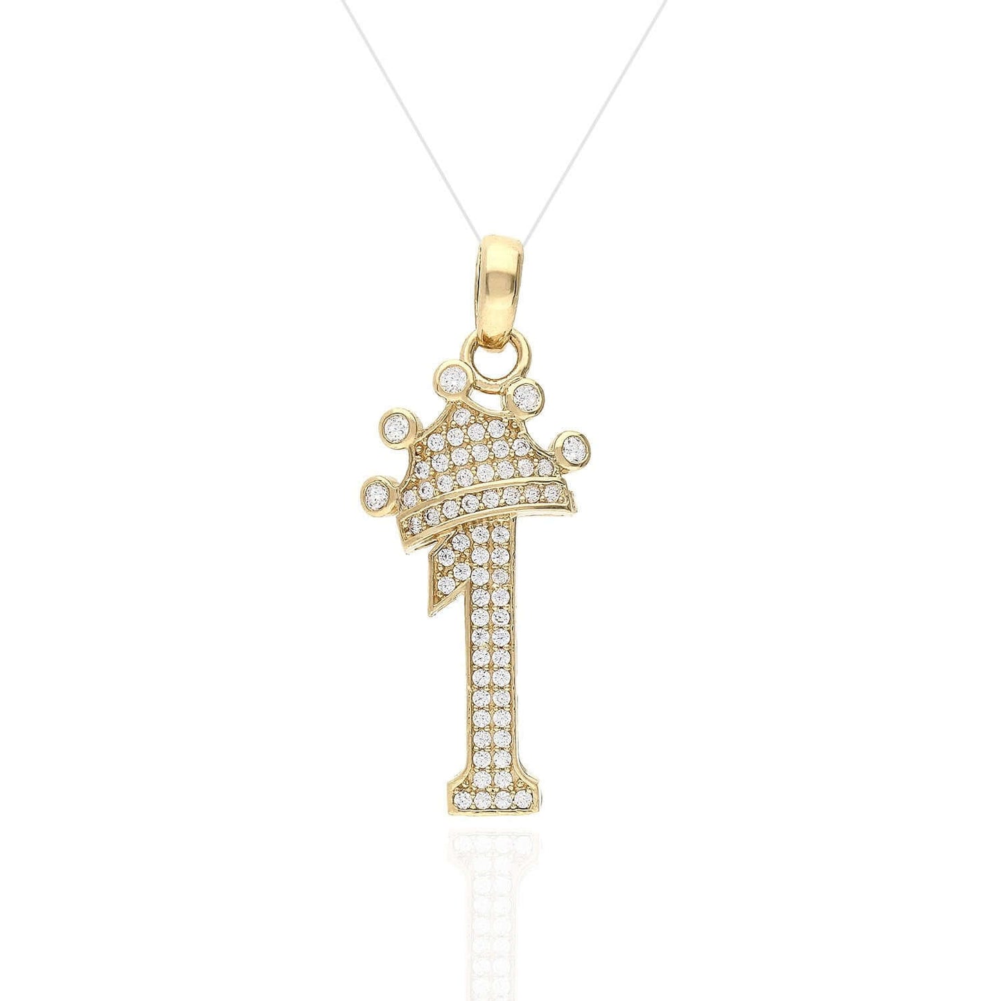 14K Yellow Gold CZ Crown Number 1 2 3 4 5 6 7 8 9 Pendant