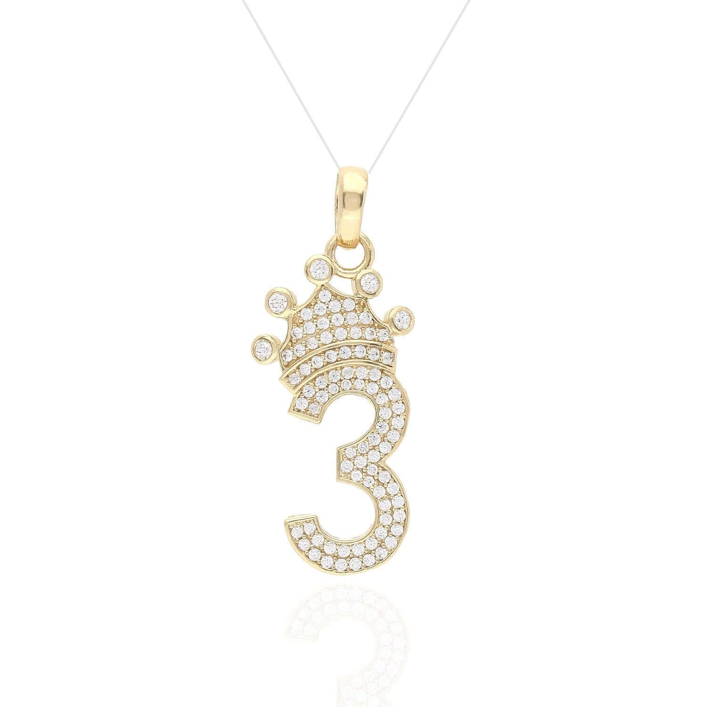 14K Yellow Gold CZ Crown Number 1 2 3 4 5 6 7 8 9 Pendant