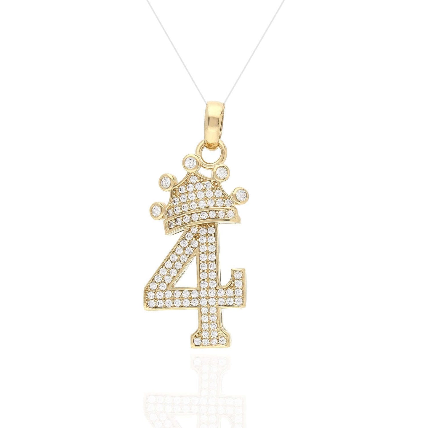 14K Yellow Gold CZ Crown Number 1 2 3 4 5 6 7 8 9 Pendant