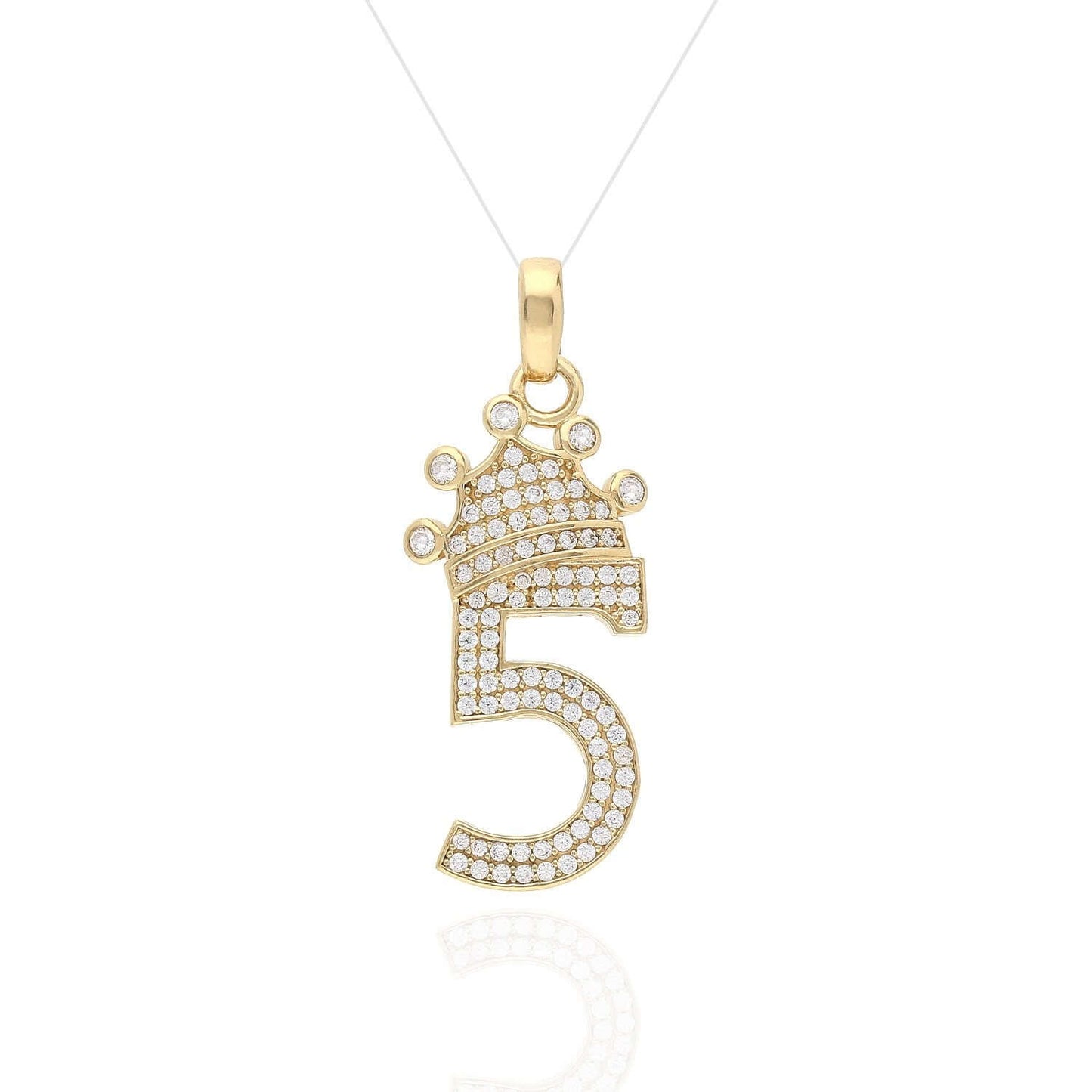 14K Yellow Gold CZ Crown Number 1 2 3 4 5 6 7 8 9 Pendant