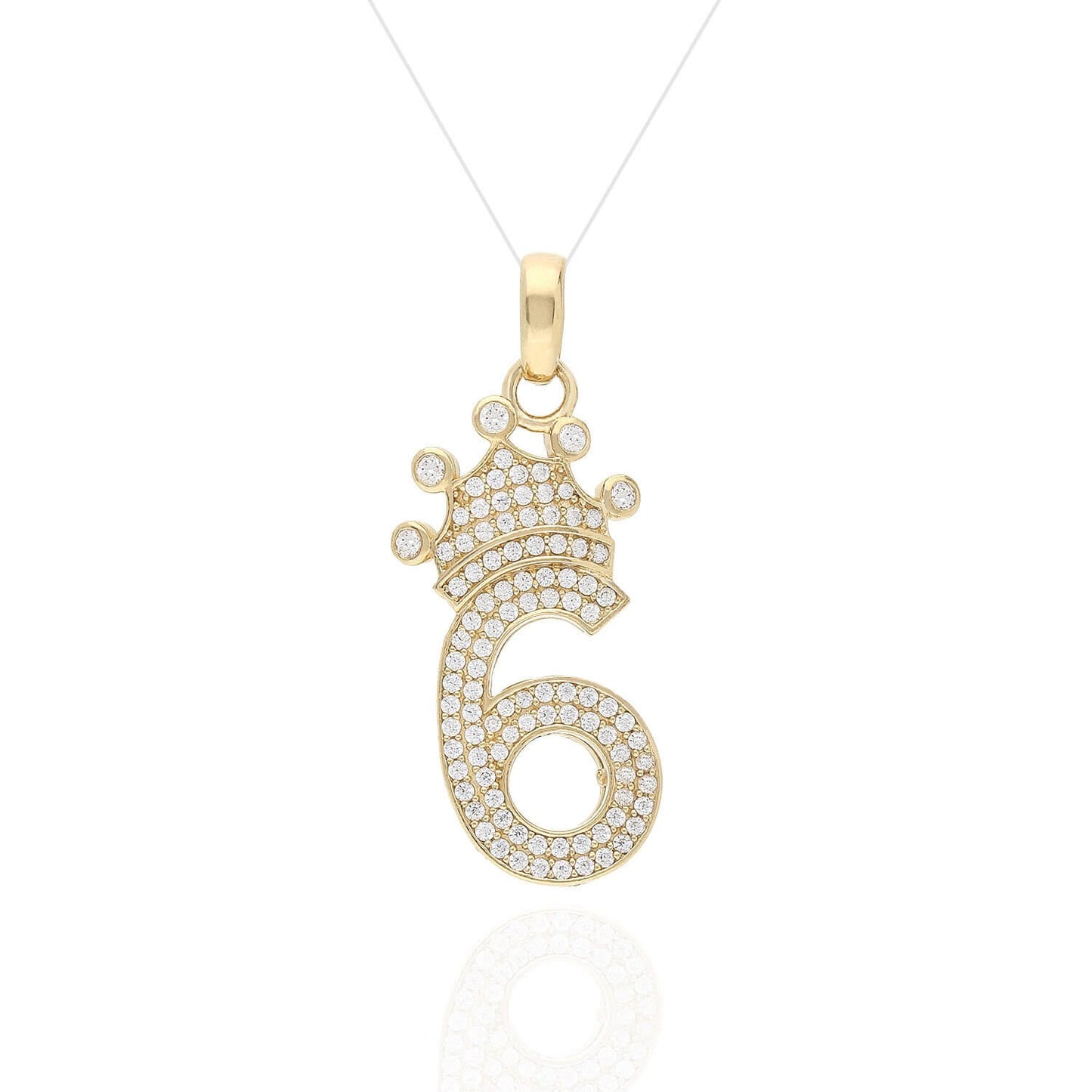14K Yellow Gold CZ Crown Number 1 2 3 4 5 6 7 8 9 Pendant