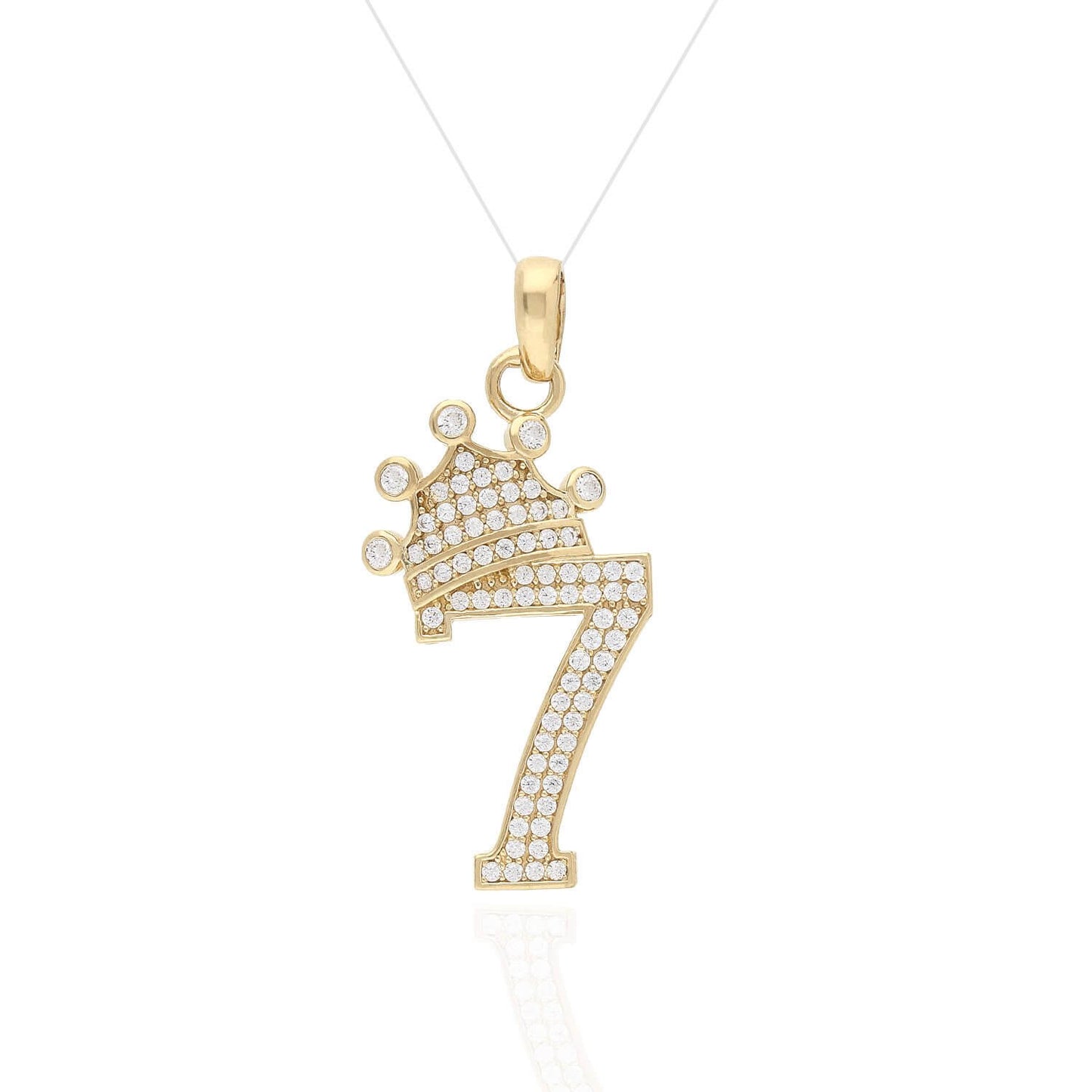 14K Yellow Gold CZ Crown Number 1 2 3 4 5 6 7 8 9 Pendant