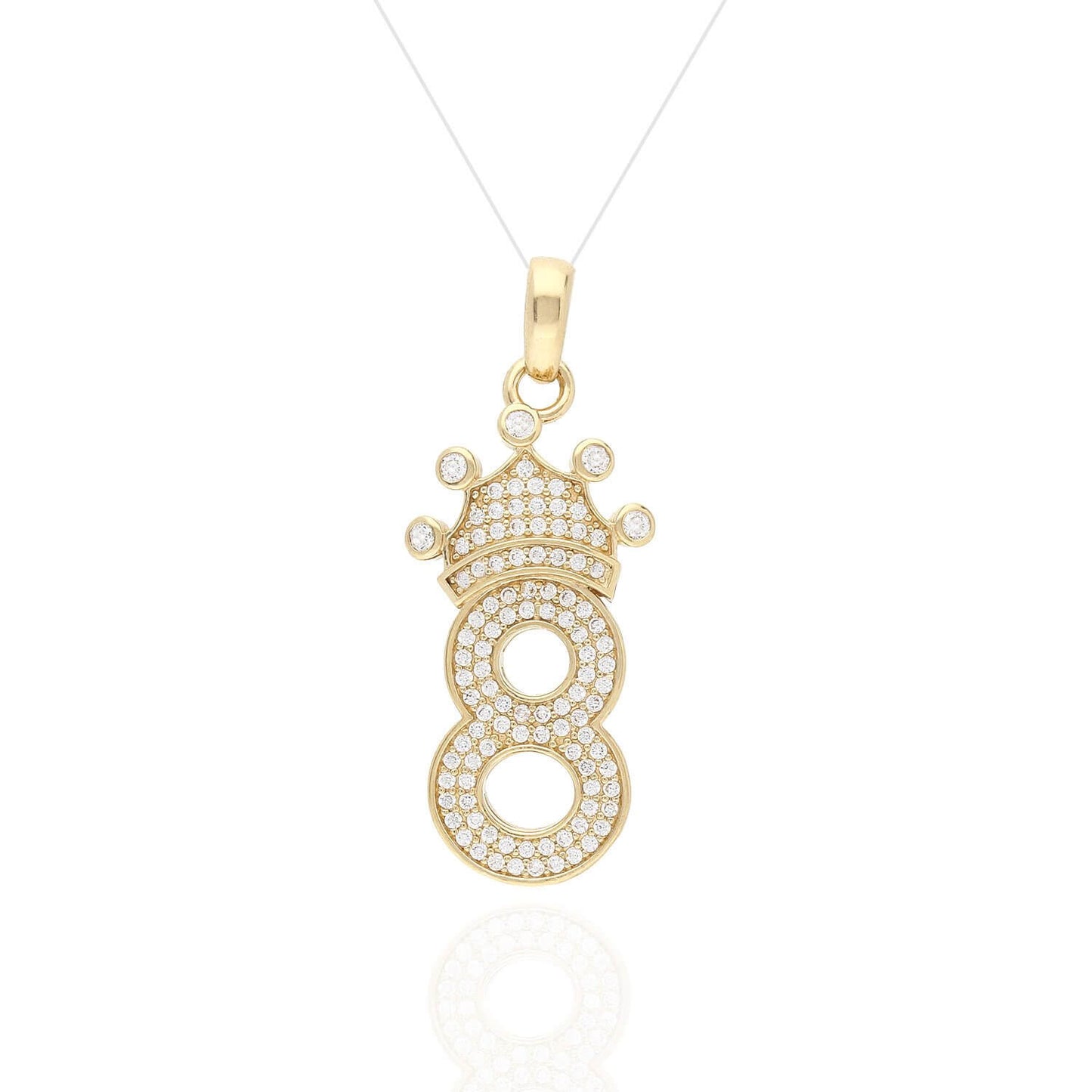 14K Yellow Gold CZ Crown Number 1 2 3 4 5 6 7 8 9 Pendant