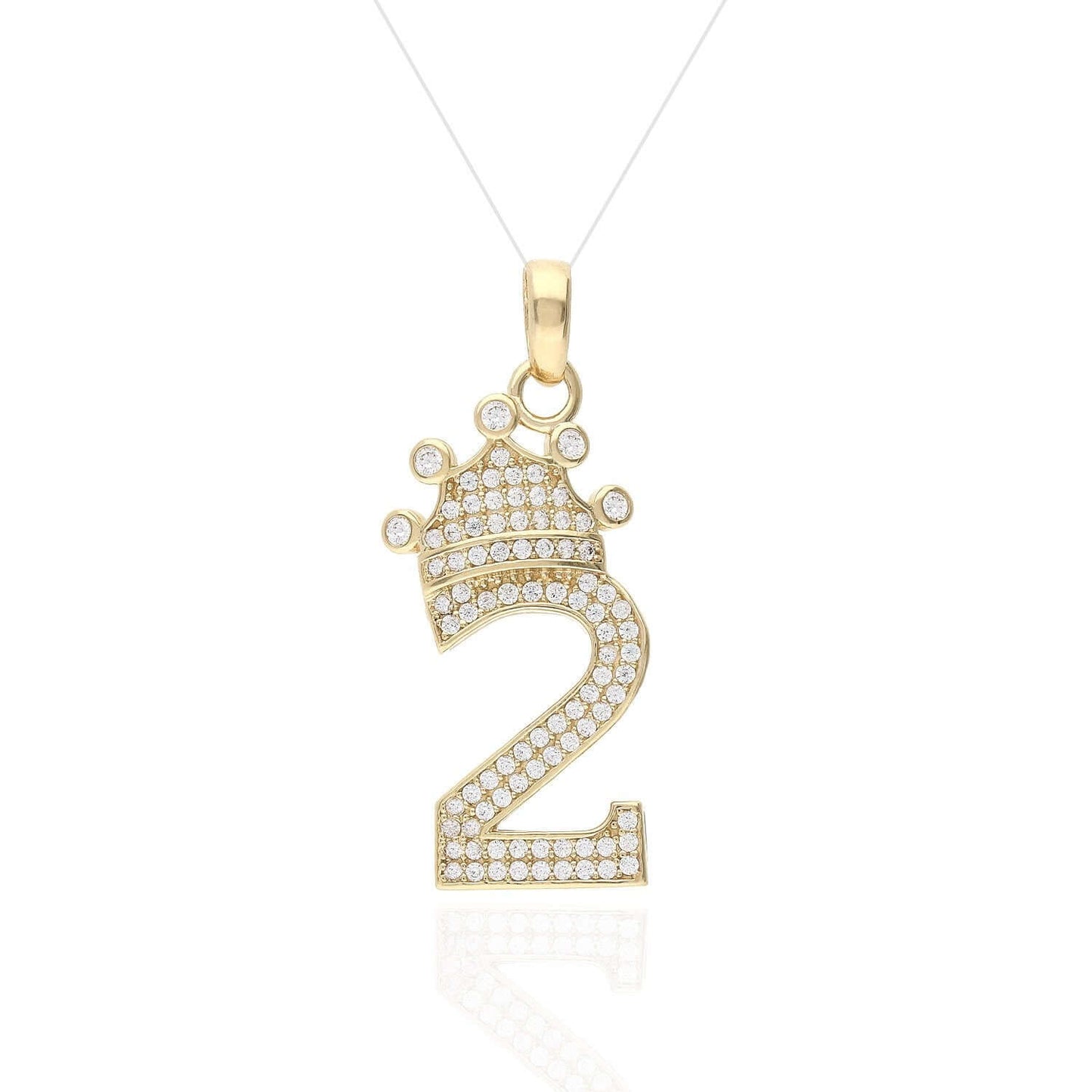 14K Yellow Gold CZ Crown Number 1 2 3 4 5 6 7 8 9 Pendant