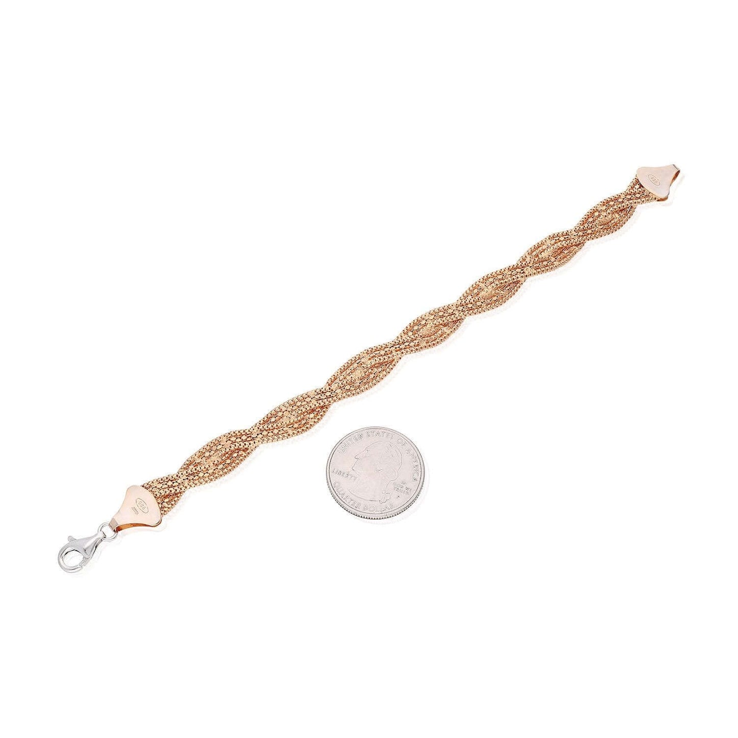 Yellow White Rose Gold Over Sterling Silver Fancy Braided Box Bracelet (Hollow) 7.5"