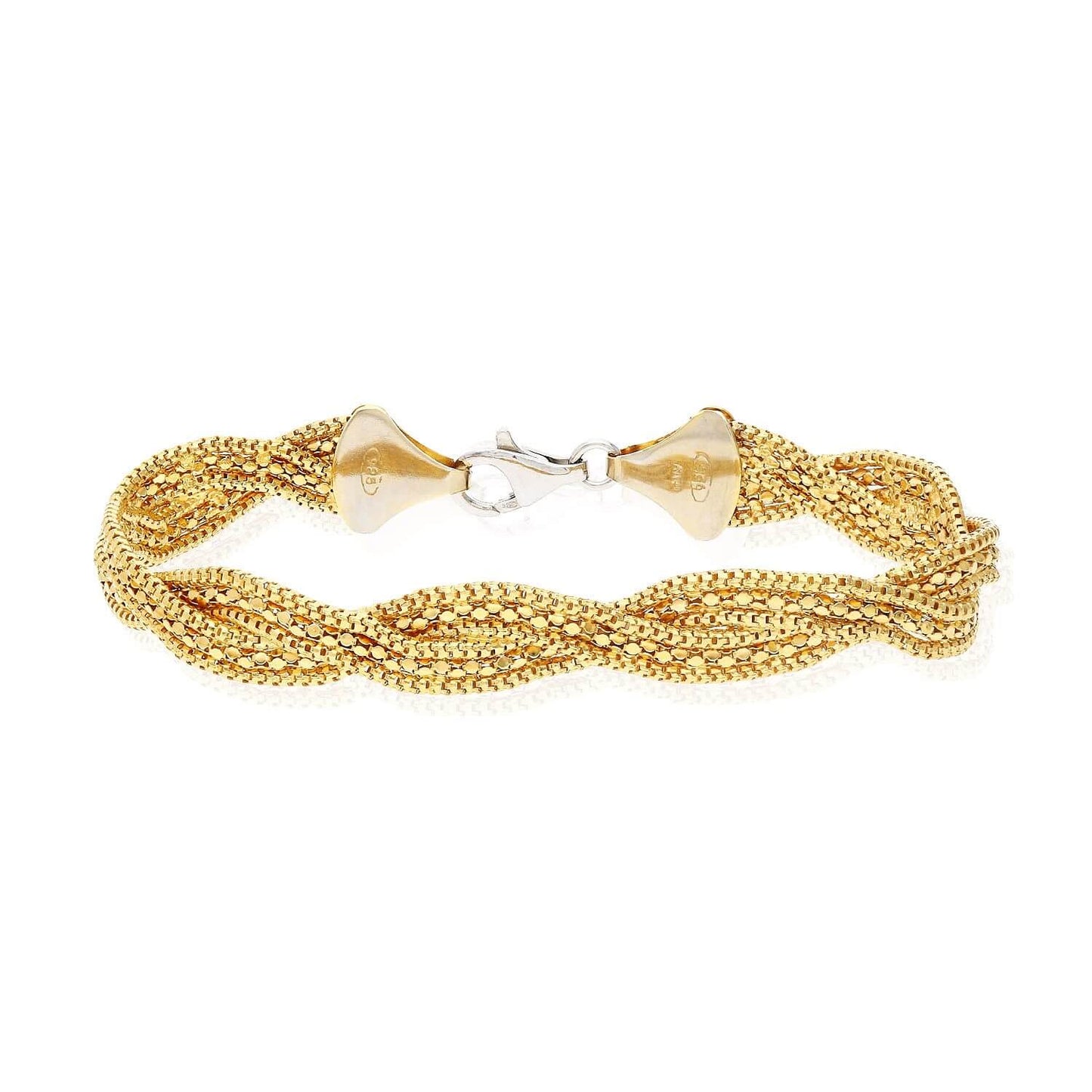 Yellow White Rose Gold Over Sterling Silver Fancy Braided Box Bracelet (Hollow) 7.5"