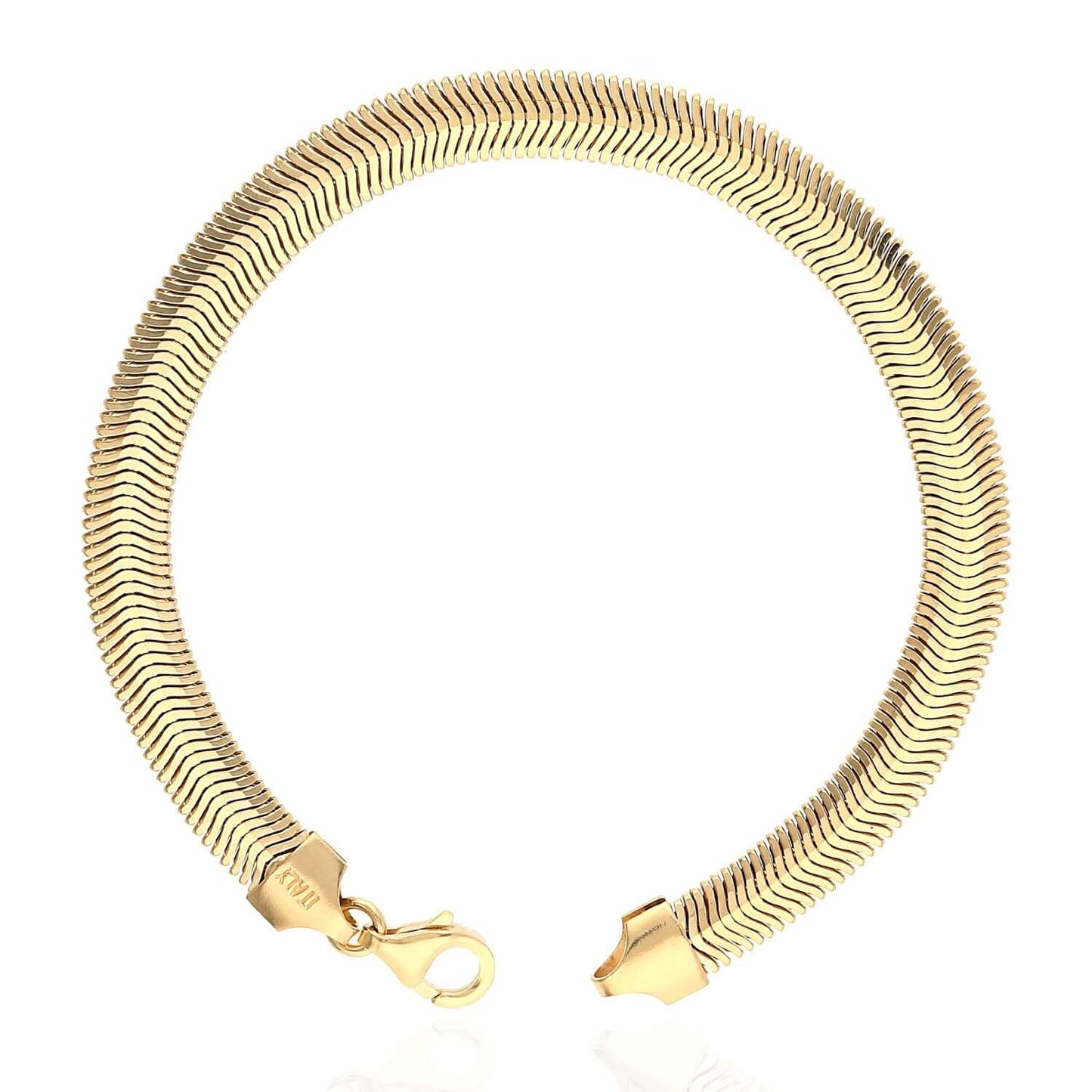Yellow White Gold Over Sterling Silver Fancy Puffed Herringbone Bracelet 7.5"