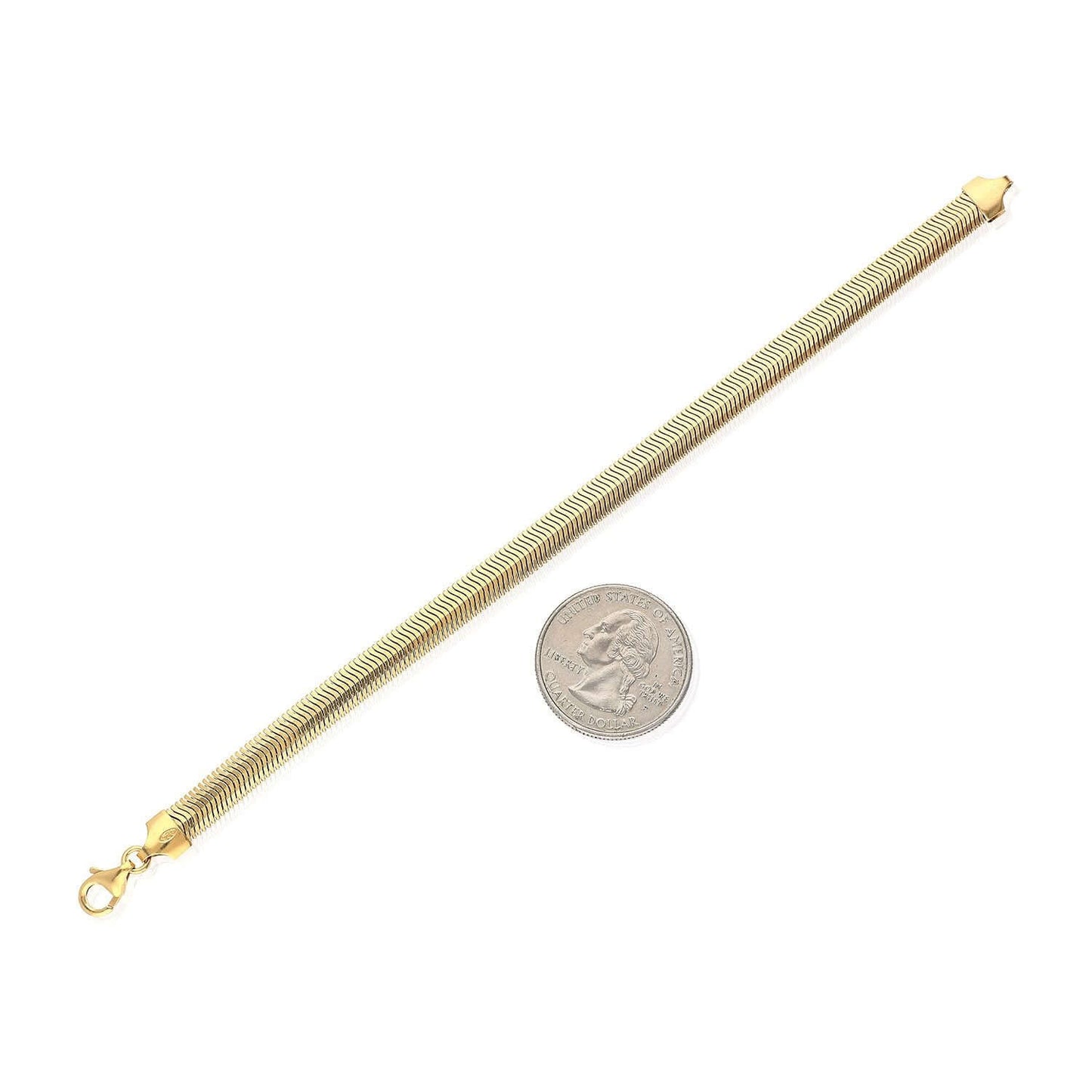 Yellow White Gold Over Sterling Silver Fancy Puffed Herringbone Bracelet 7.5"