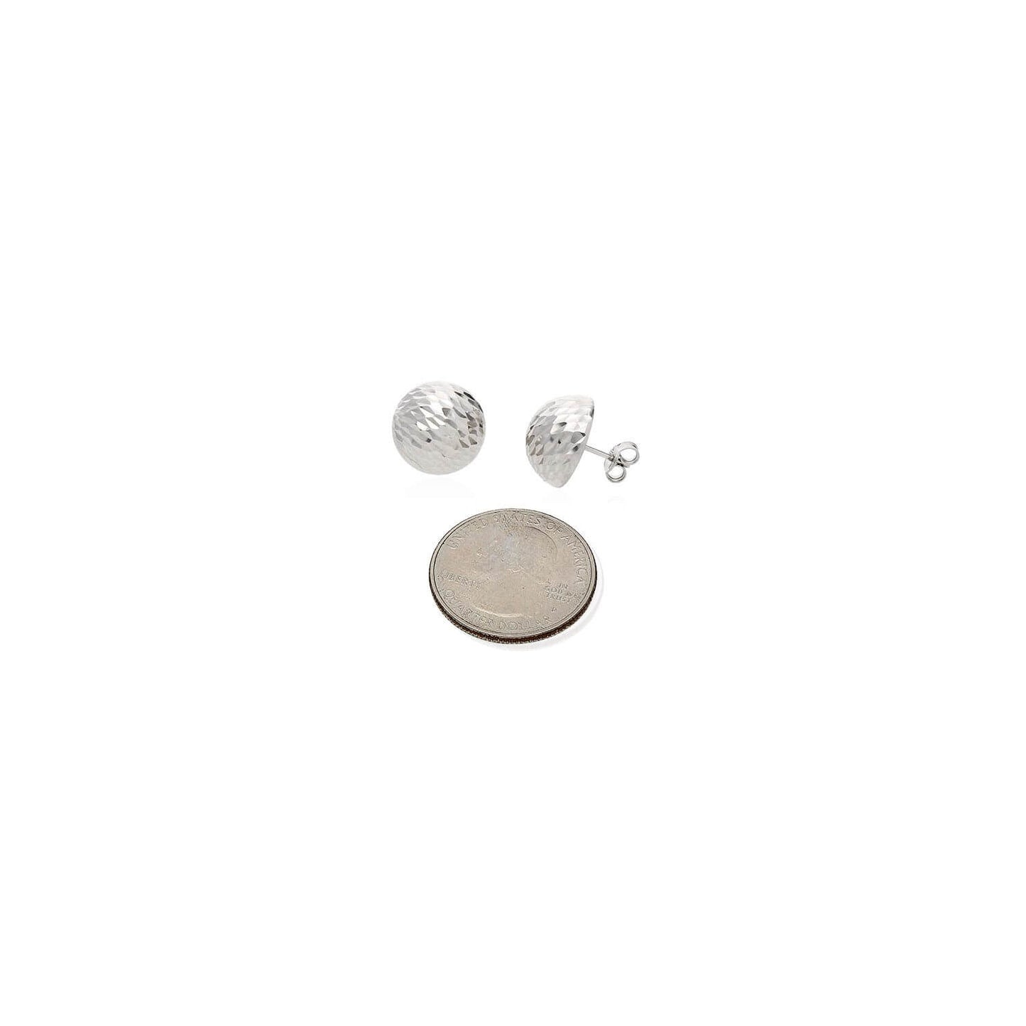 925 Sterling Silver Textured Diamond-Cut Dome Stud Earrings 14mm