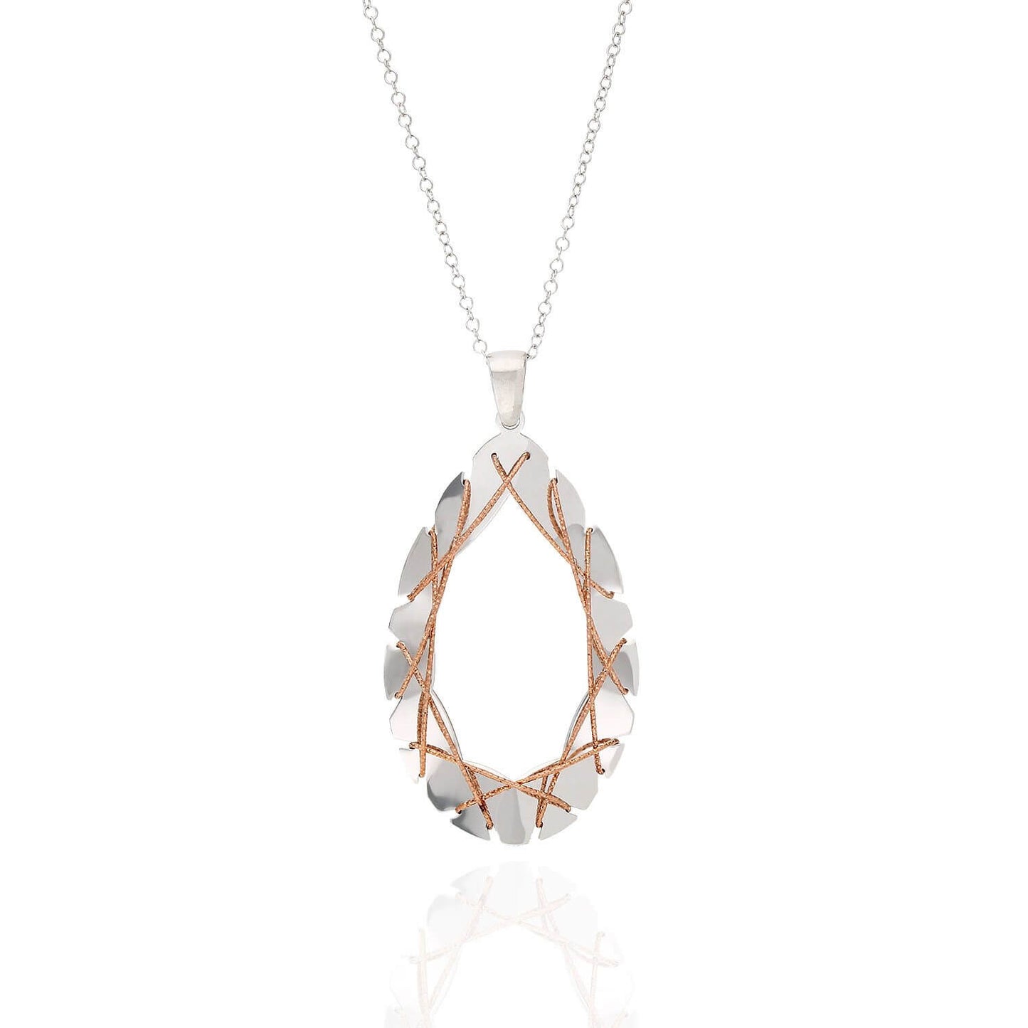 Yellow Rose Gold Over Sterling Silver Wire Wrapped Teardrop Pendant with 16"-18" Adjustable Necklace