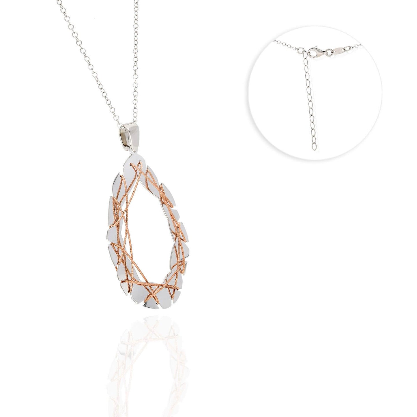 Yellow Rose Gold Over Sterling Silver Wire Wrapped Teardrop Pendant with 16"-18" Adjustable Necklace