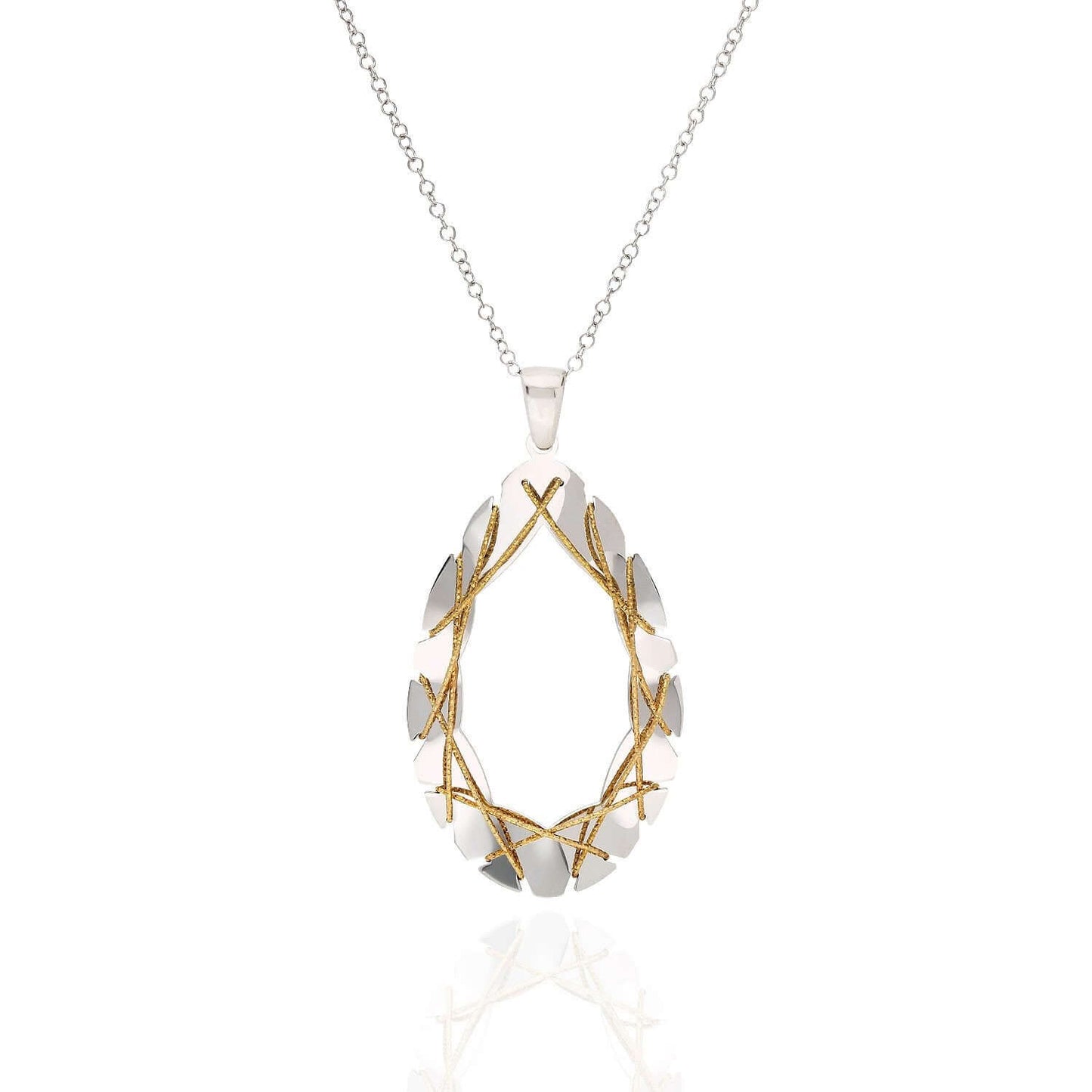 Yellow Rose Gold Over Sterling Silver Wire Wrapped Teardrop Pendant with 16"-18" Adjustable Necklace