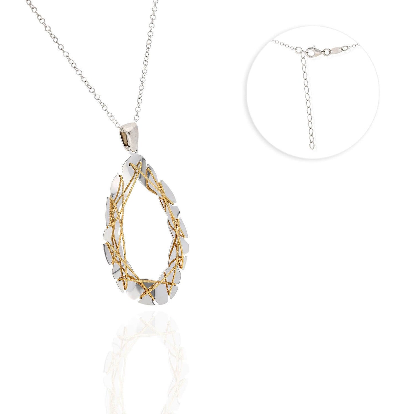 Yellow Rose Gold Over Sterling Silver Wire Wrapped Teardrop Pendant with 16"-18" Adjustable Necklace