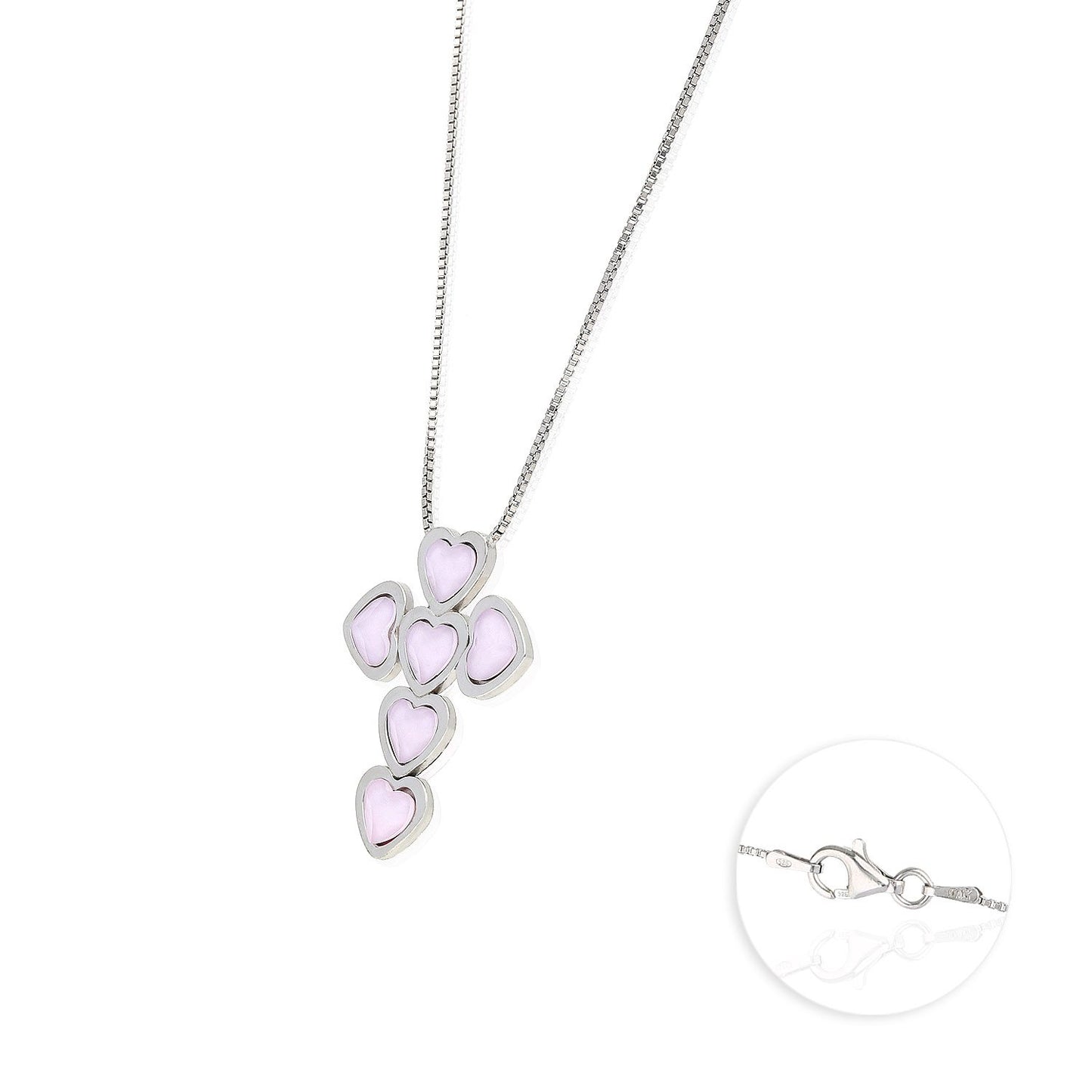 925 Sterling Silver Box Chain 18" Heart Green Pink Opal Cross Pendant 1.1"