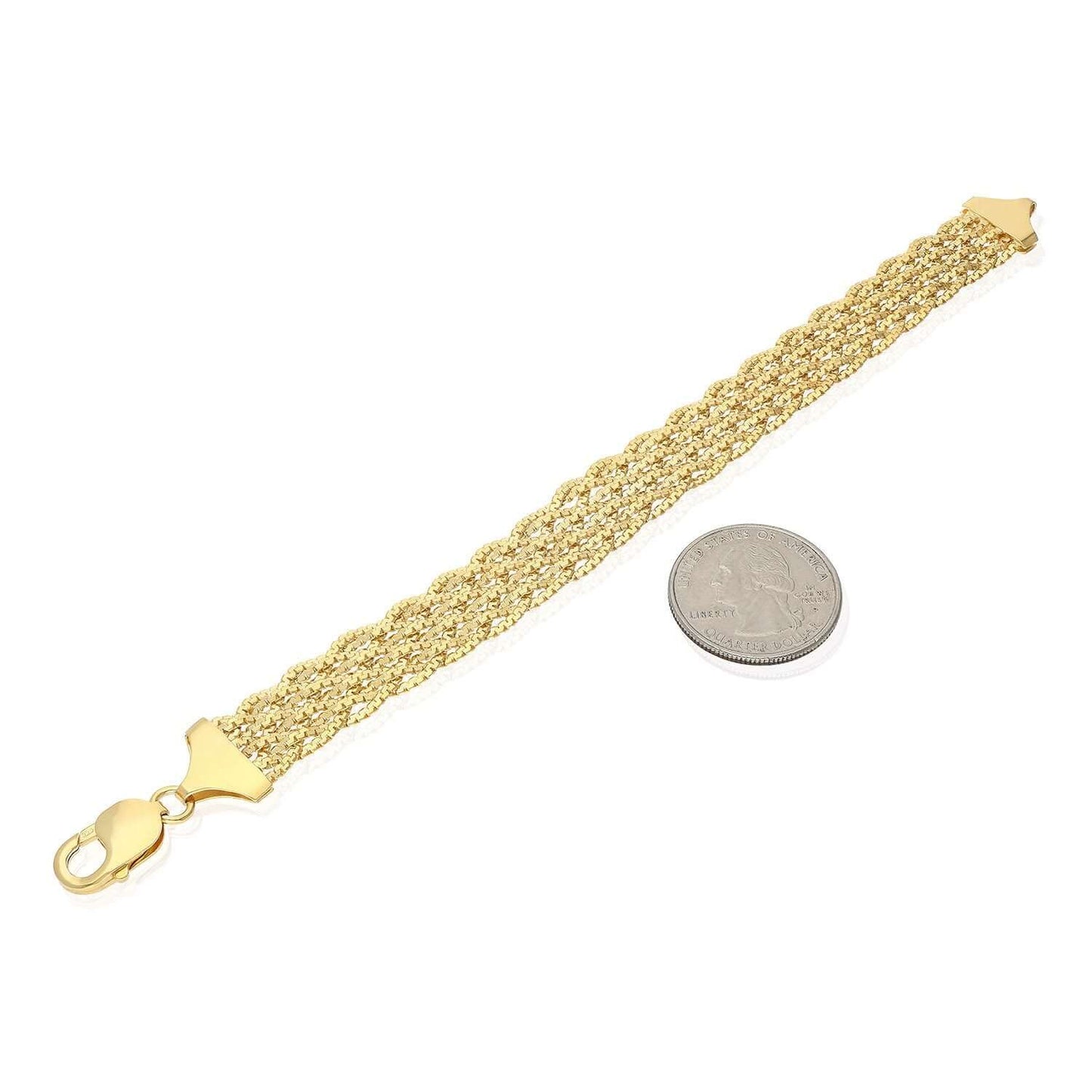 Yellow White Rose Gold Over Sterling Silver Braided Twisted Fancy Bracelet 7.5"
