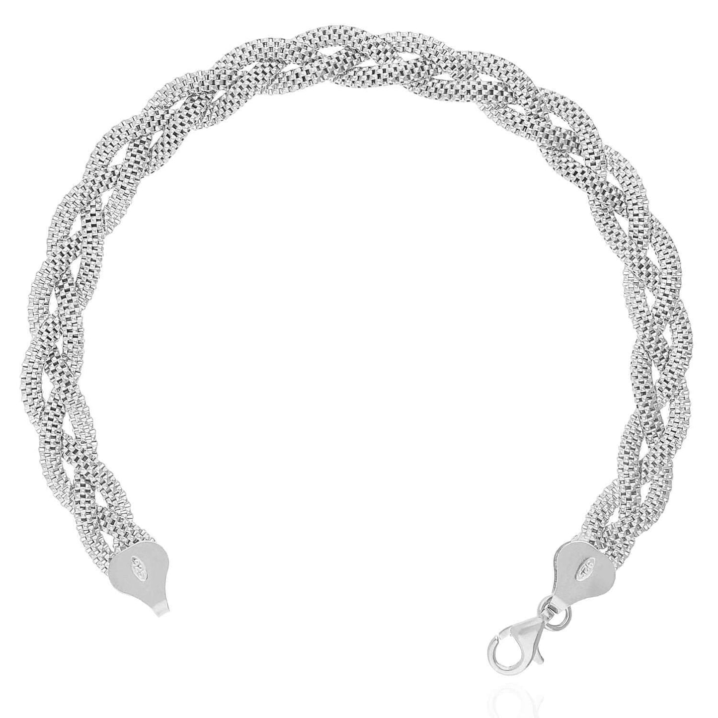 Yellow White Rose Gold Tone Sterling Silver 7.5mm Braided Mesh Bracelet 7.25"
