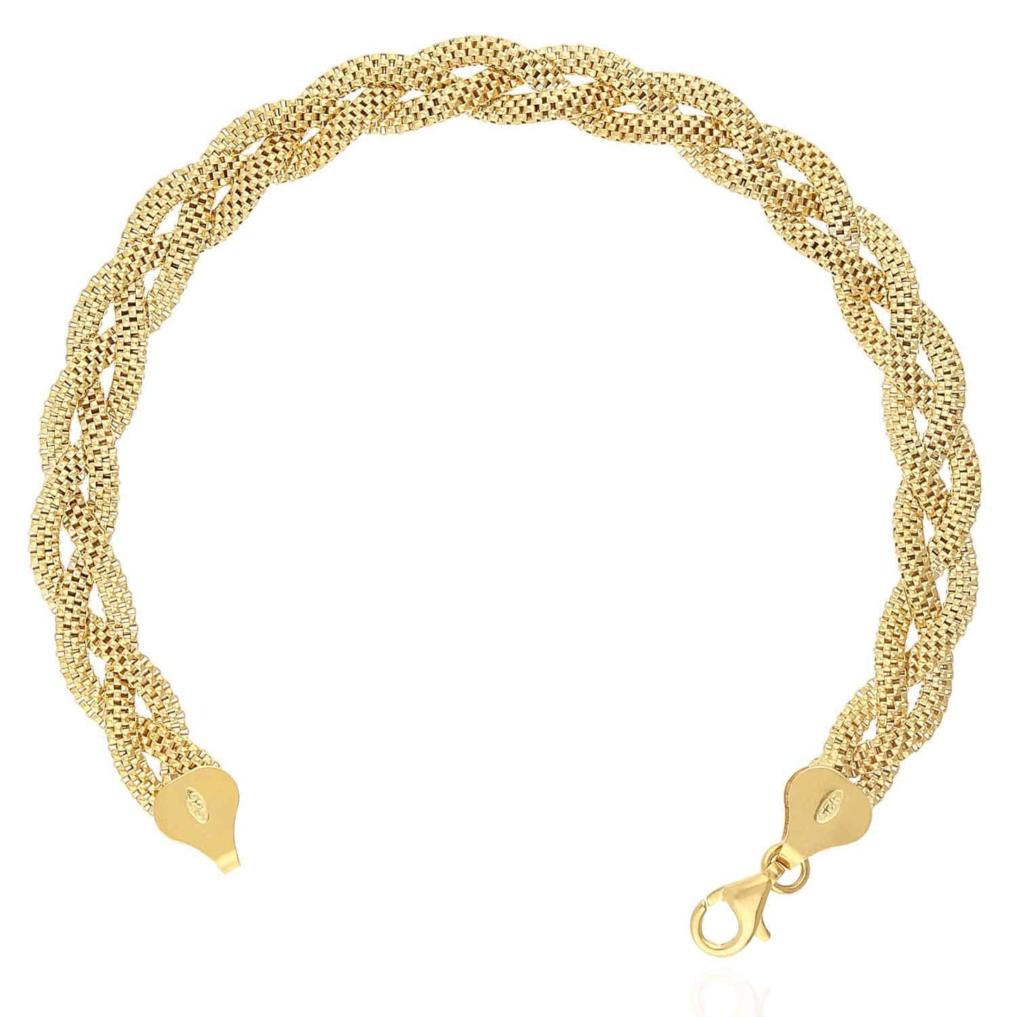Yellow White Rose Gold Tone Sterling Silver 7.5mm Braided Mesh Bracelet 7.25"