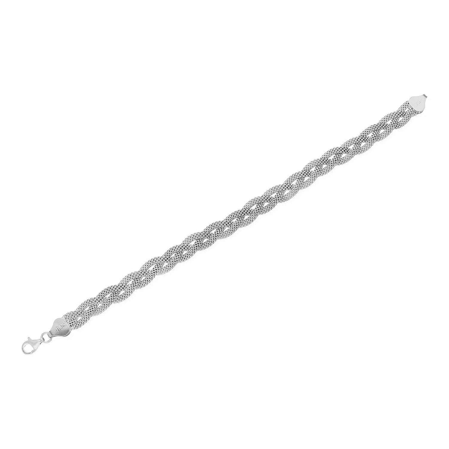 Yellow White Rose Gold Tone Sterling Silver 7.5mm Braided Mesh Bracelet 7.25"