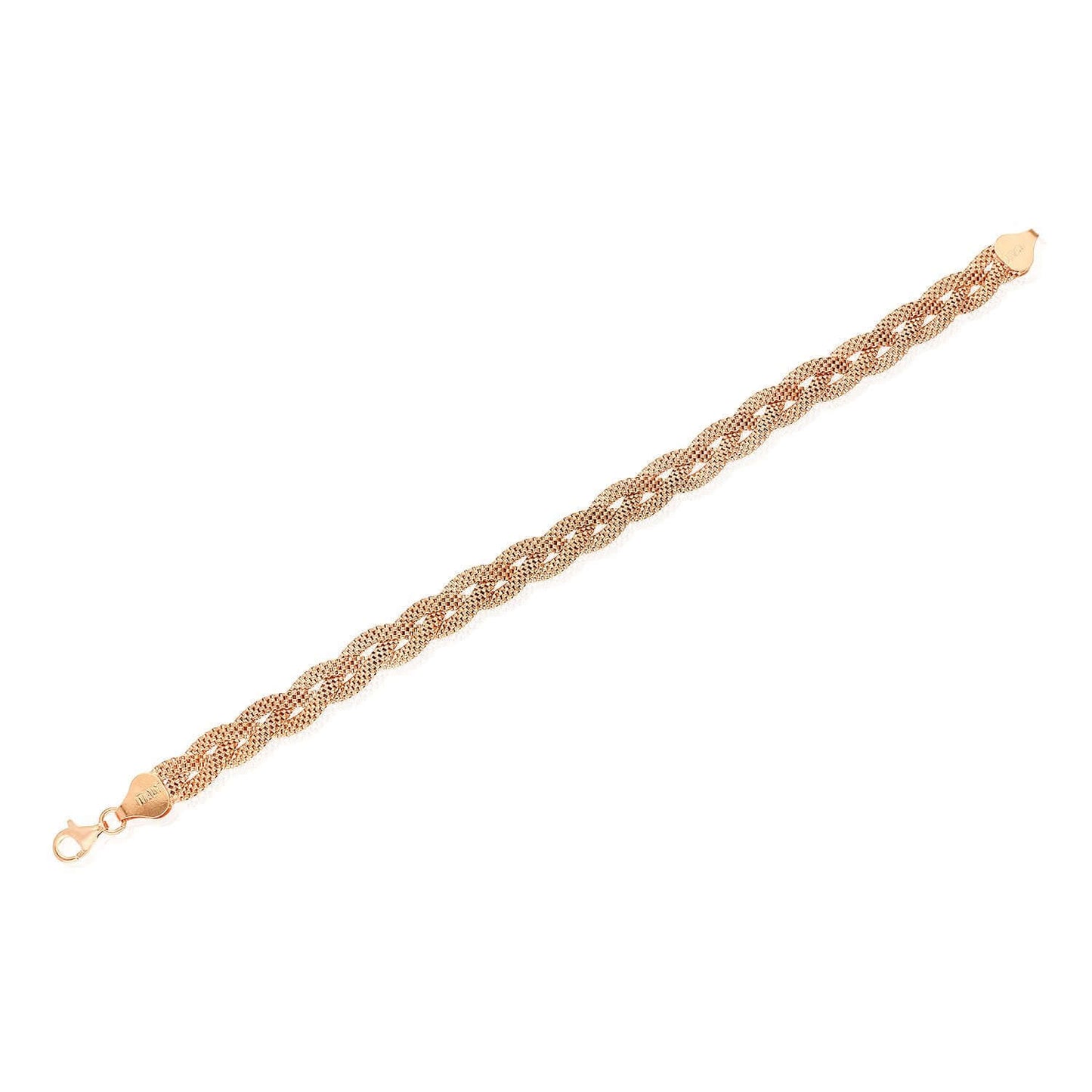 Yellow White Rose Gold Tone Sterling Silver 7.5mm Braided Mesh Bracelet 7.25"