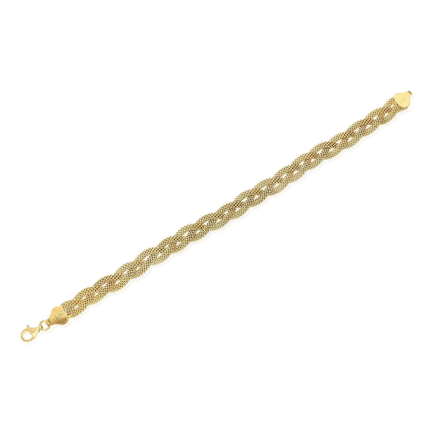 Yellow White Rose Gold Tone Sterling Silver 7.5mm Braided Mesh Bracelet 7.25"