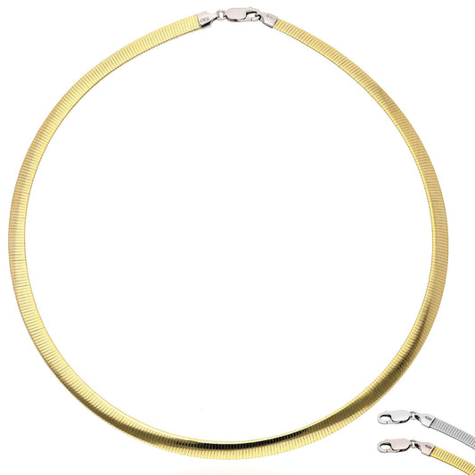 18K Yellow White Gold Over Sterling Silver Reversible 6mm Omega Necklace (Solid Links) 18"