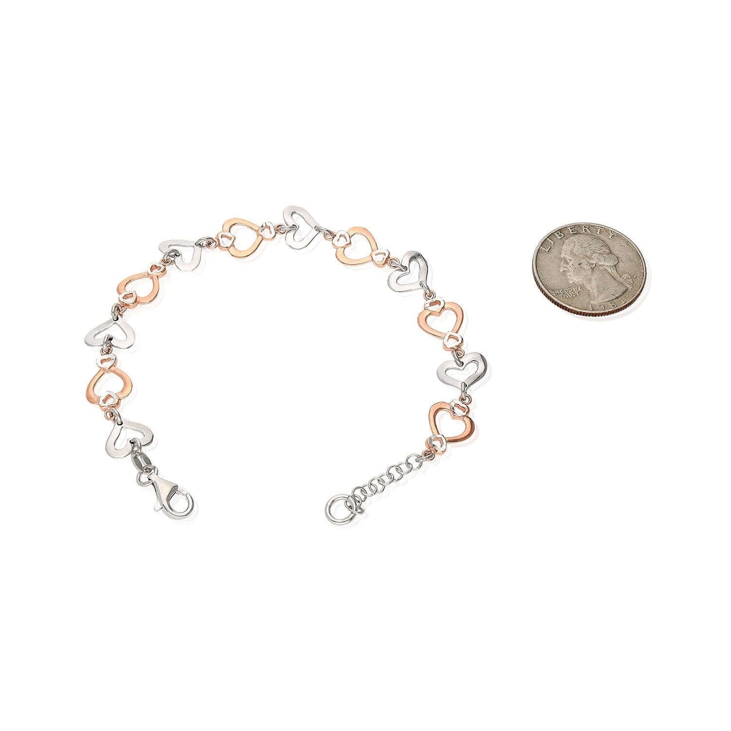 Yellow Rose Gold Tone Over Sterling Silver Open Heart Bracelet 7"-8" Adjustable