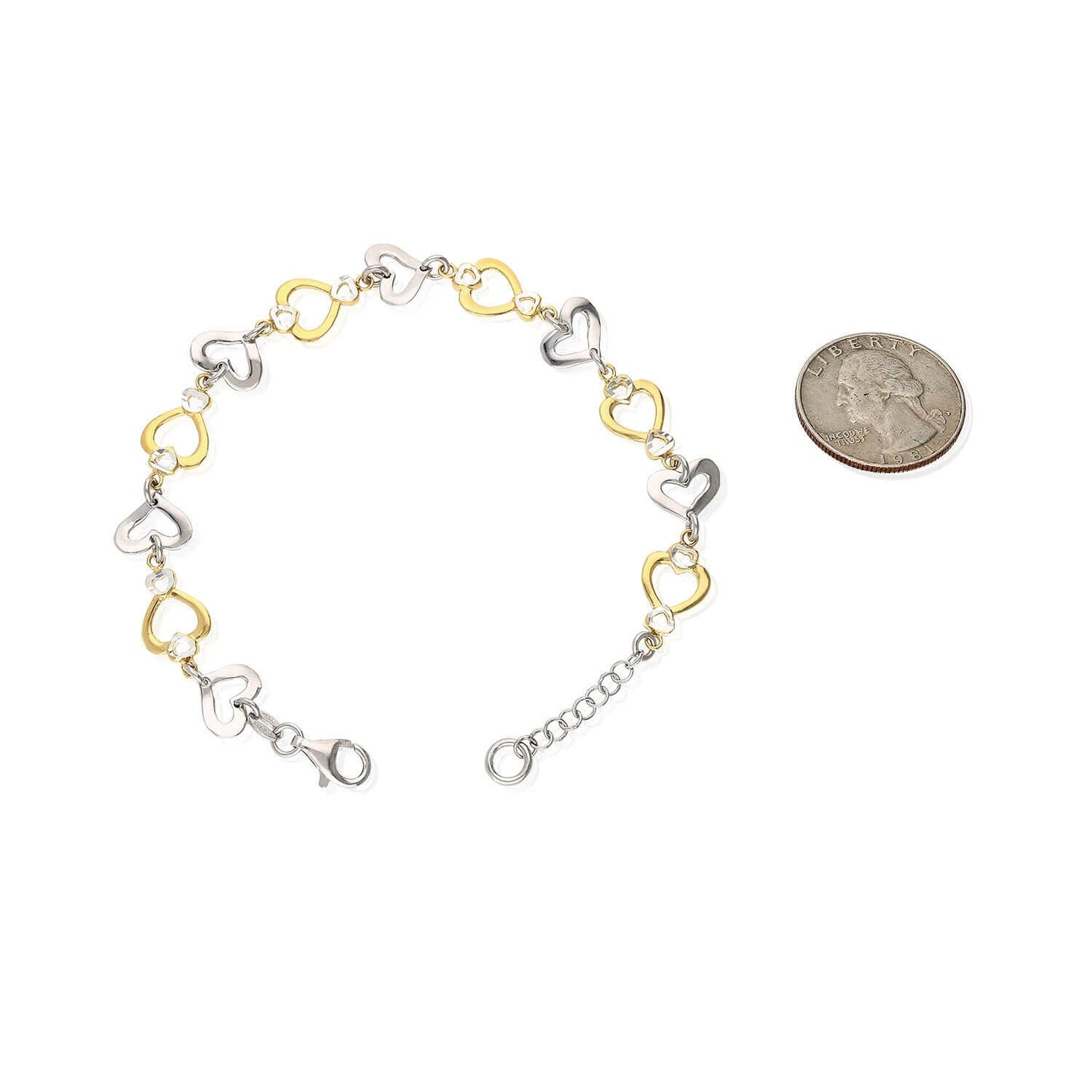Yellow Rose Gold Tone Over Sterling Silver Open Heart Bracelet 7"-8" Adjustable