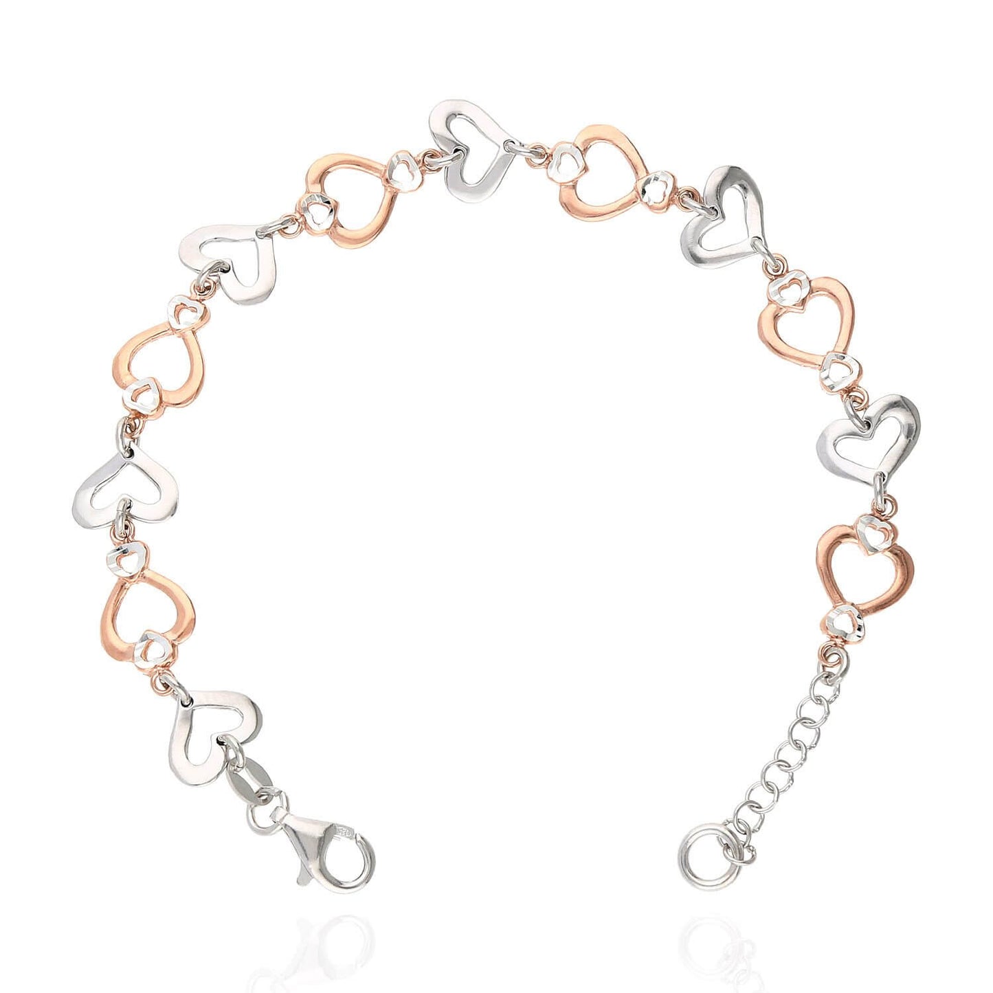 Yellow Rose Gold Tone Over Sterling Silver Open Heart Bracelet 7"-8" Adjustable