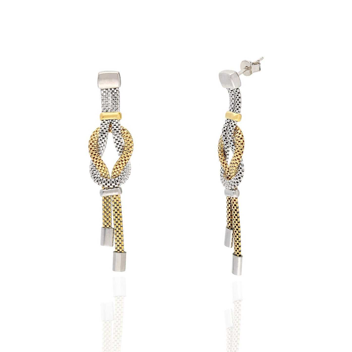 Yellow White Gold Over Silver Mesh Knot of Hercules Drop Earrings