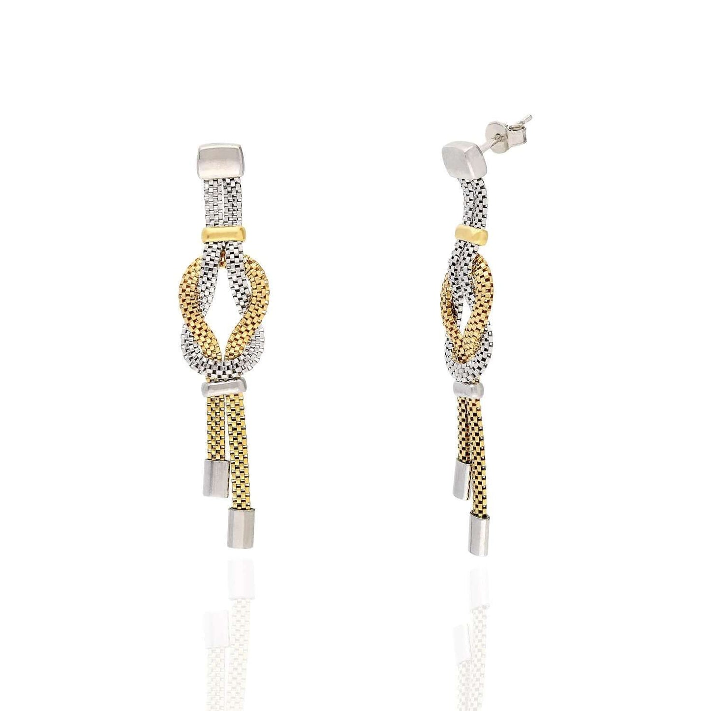 Yellow White Gold Over Silver Mesh Knot of Hercules Drop Earrings