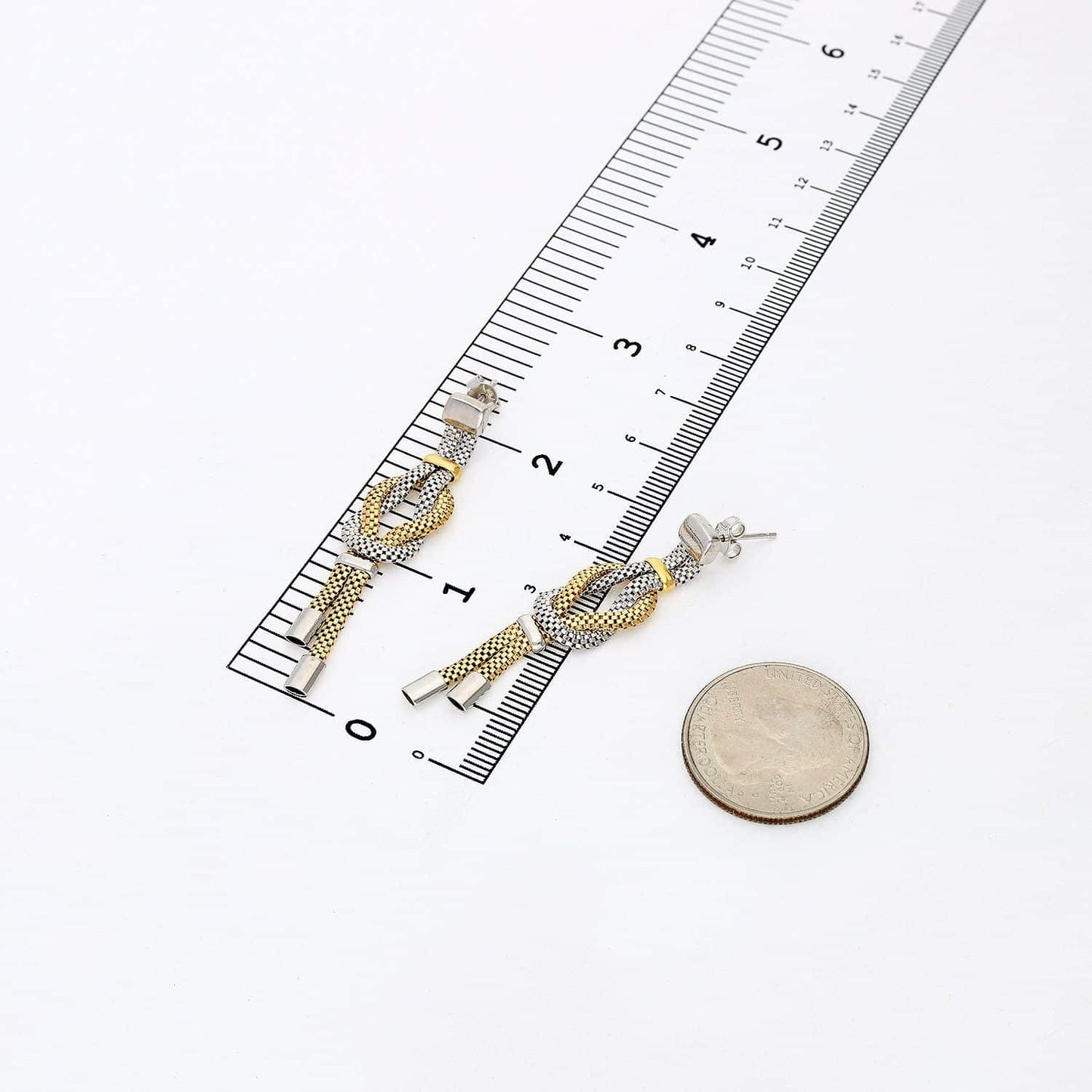 Yellow White Gold Over Silver Mesh Knot of Hercules Drop Earrings