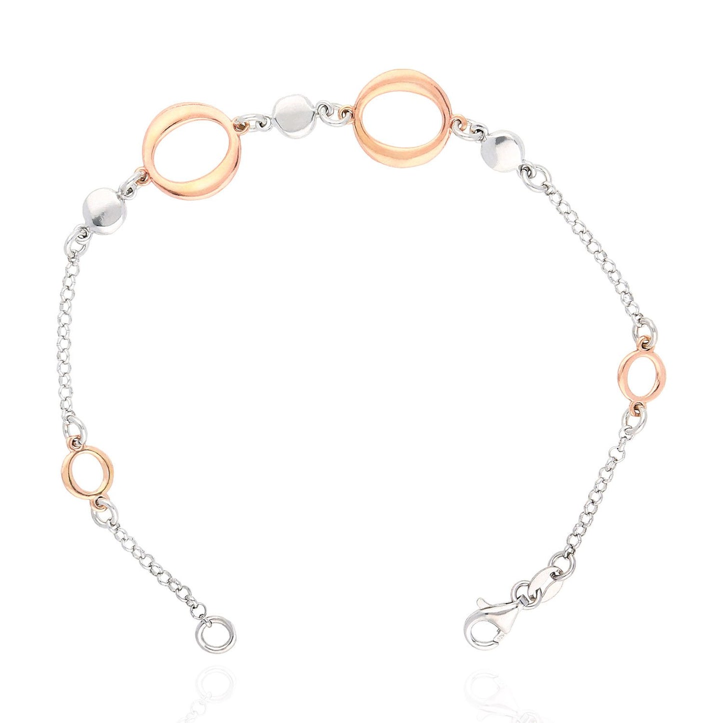 925 Sterling Silver Rose Gold Tone Oval Cable Bracelet 7.5"