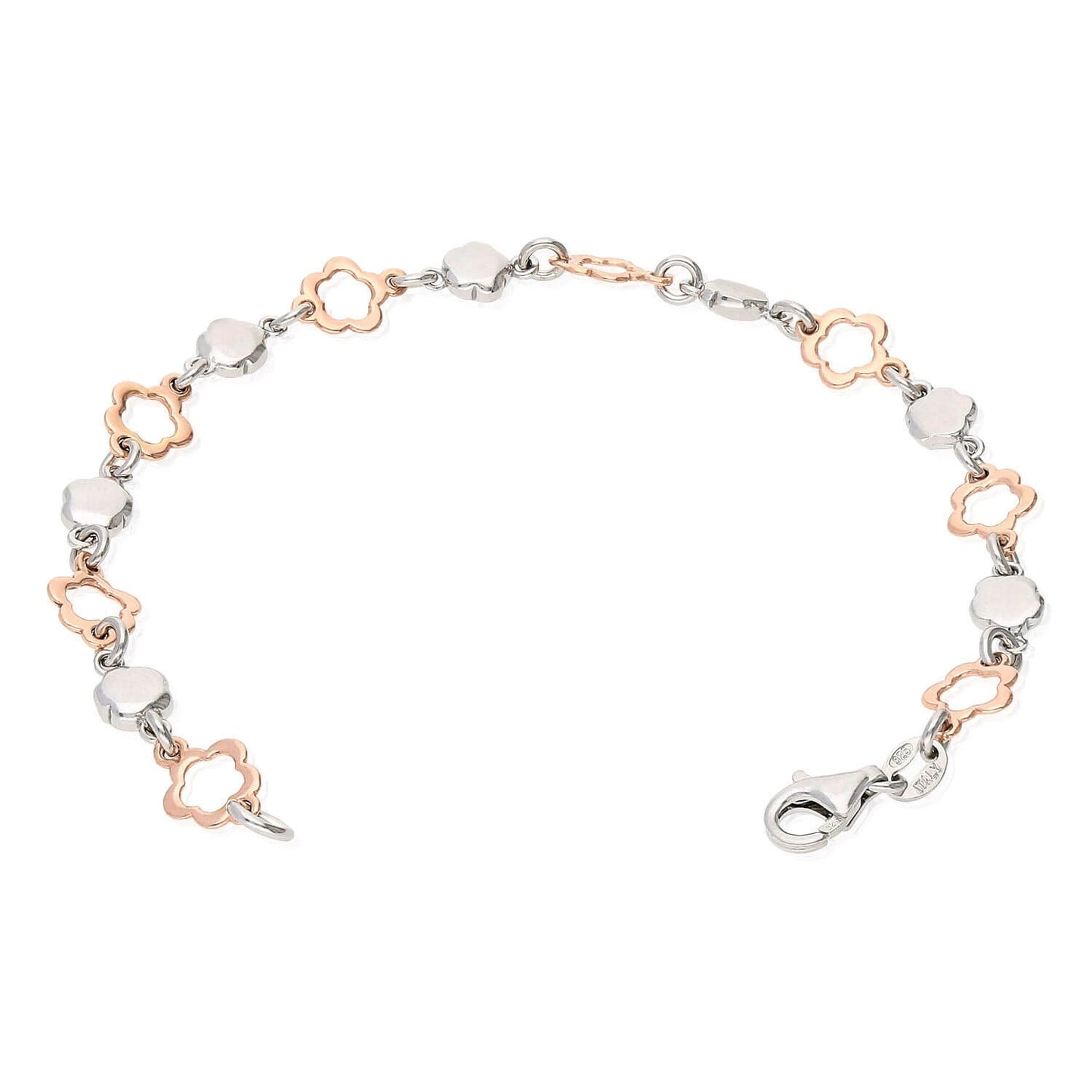 Sterling Silver White Rose Gold Flower Bracelet 7.5"