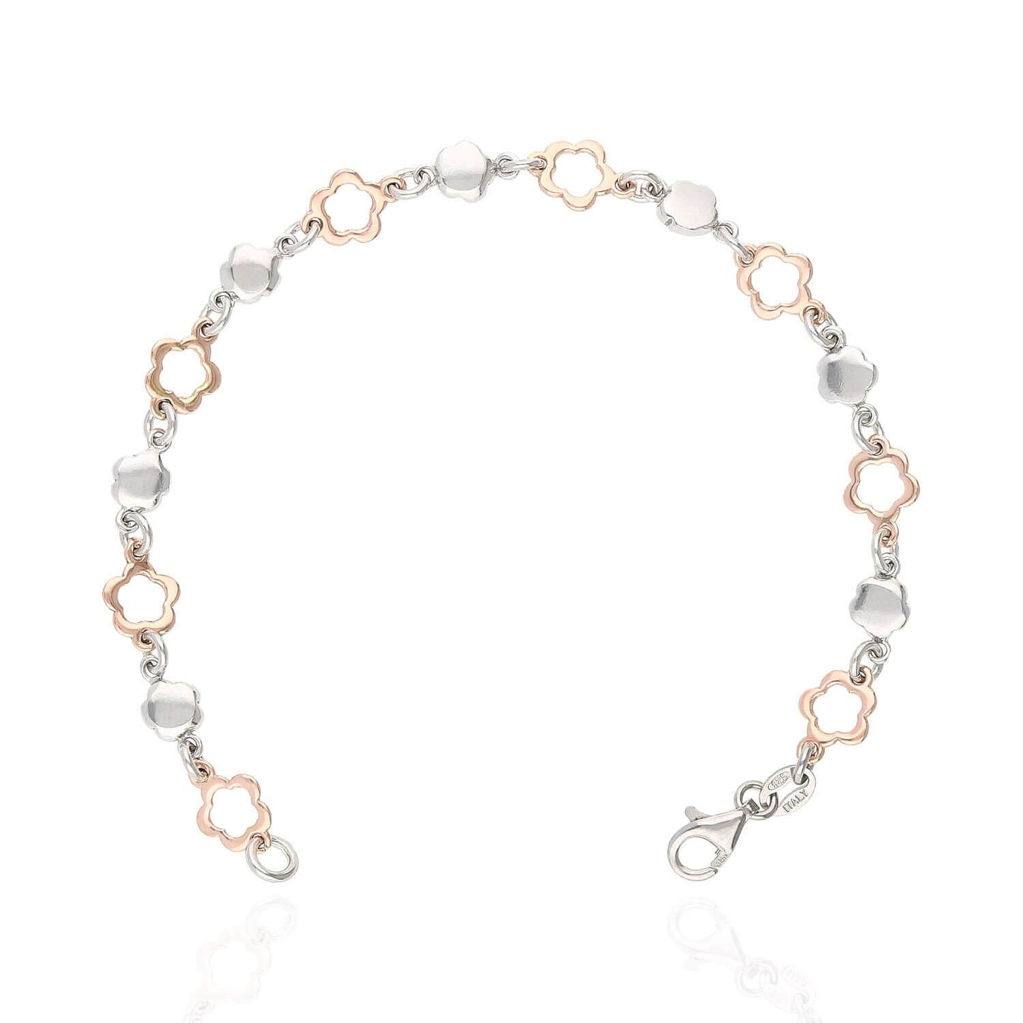 Sterling Silver White Rose Gold Flower Bracelet 7.5"