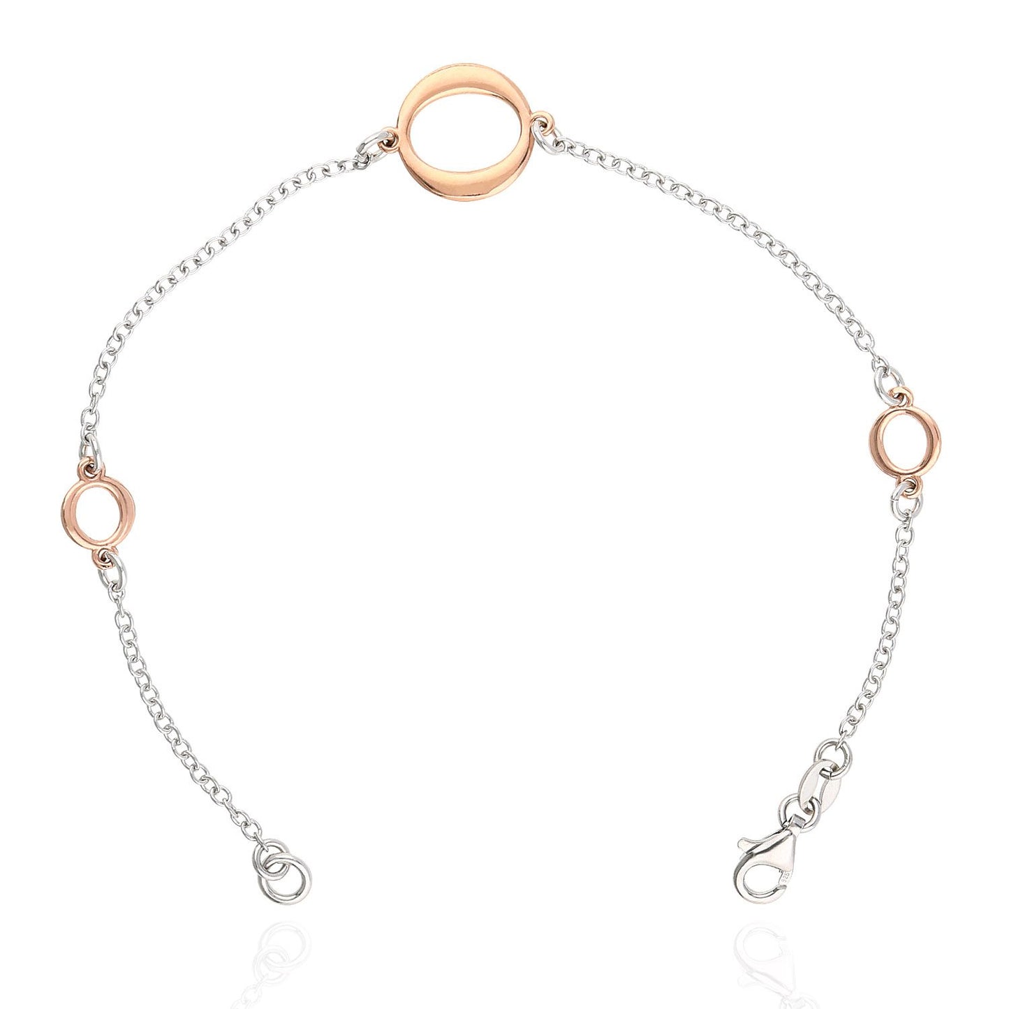 925 Sterling Silver Gold Tone Three Oval Design Cable Bracelet 7.5"