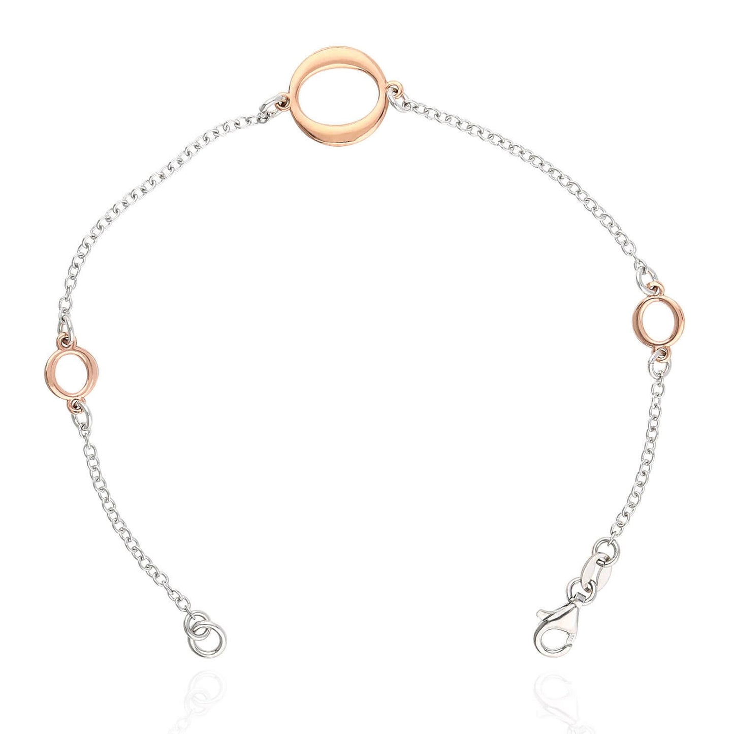 Sterling Silver Gold Three Oval Design Cable Bracelet 7.5"