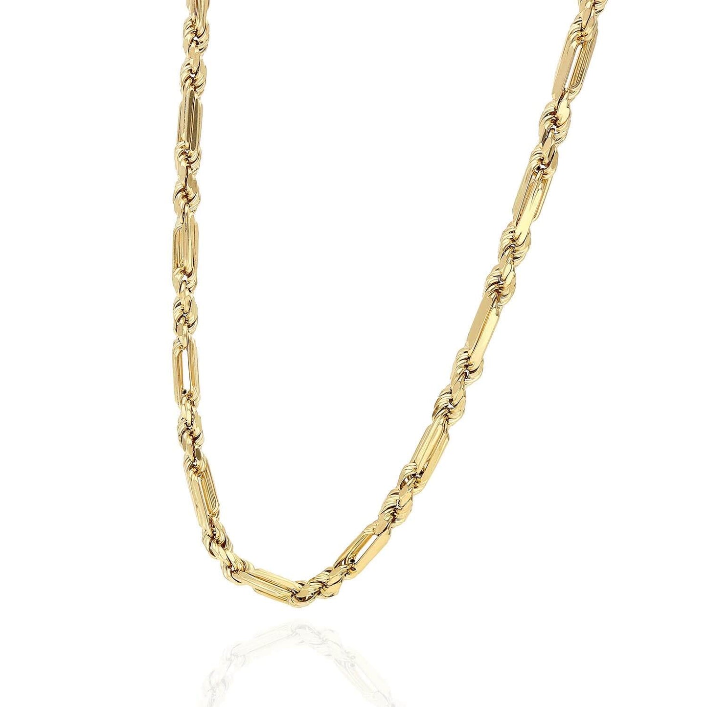 14K Yellow Gold 4mm Milano Figaro Rope Chain (Solid Links) 20"-26"