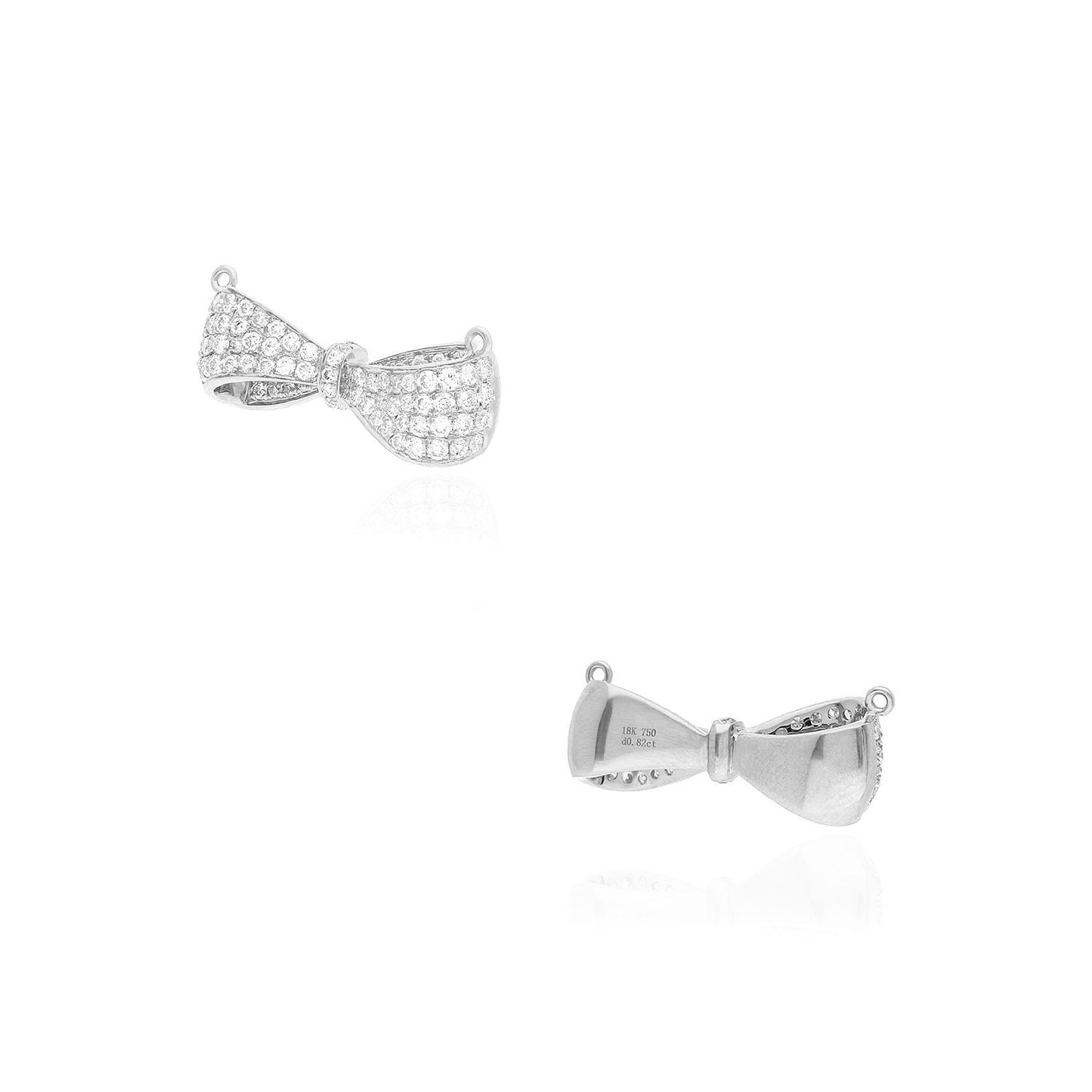 Solid 18K Yellow White Rose Gold 0.82Ct T.W. Lab Grown Diamond Bow Pendant