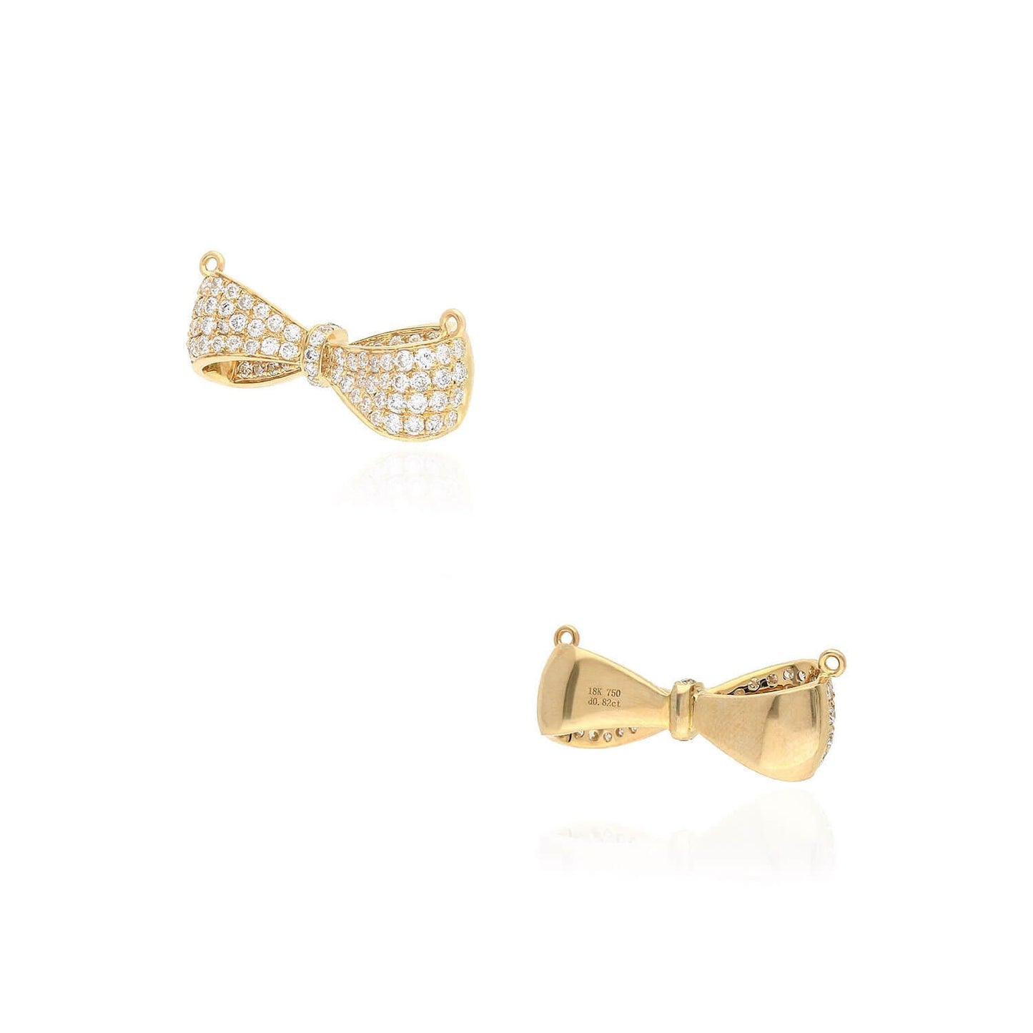 Solid 18K Yellow White Rose Gold 0.82CTW Lab-Grown Diamond Bow Pendant