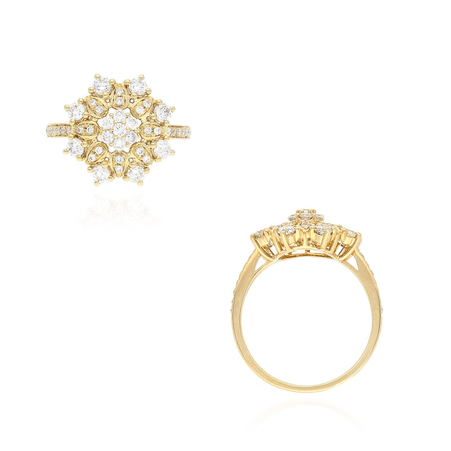 1.15CTW Lab-Grown Diamond 18K Real Gold Snowflake Cocktail Ring