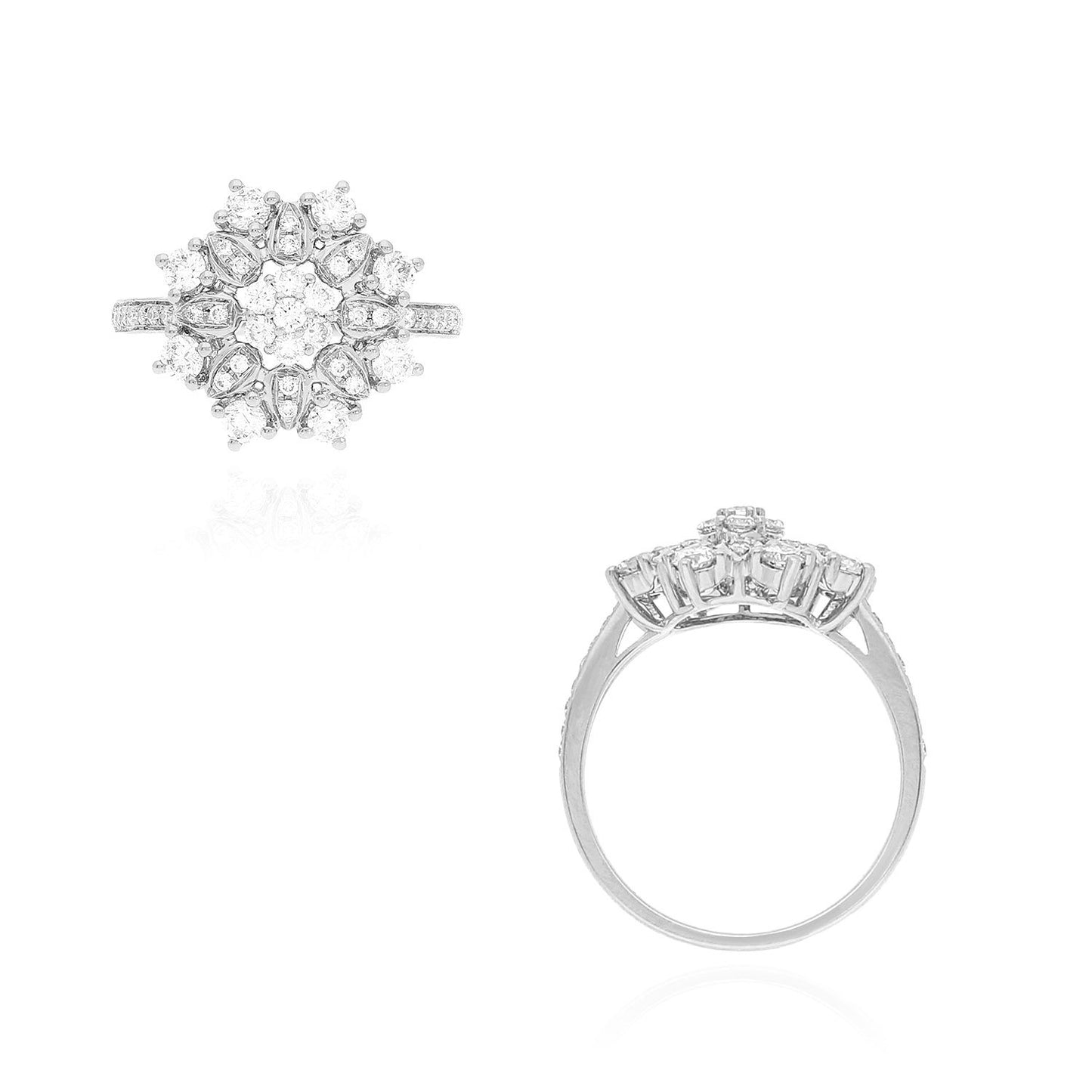 1.15CTW Lab-Grown Diamond 18K Real Gold White Snowflake Cocktail Ring