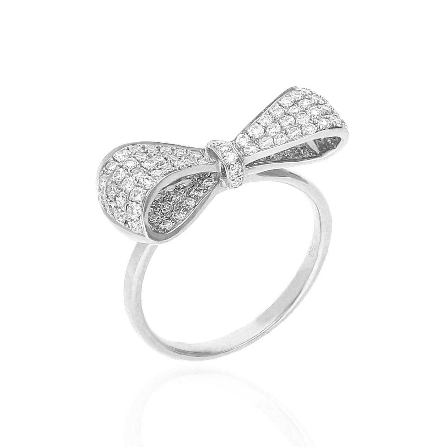 Solid 18K Real Gold White 0.80Ct. T.W. Real Diamond Bow Cocktail Ring