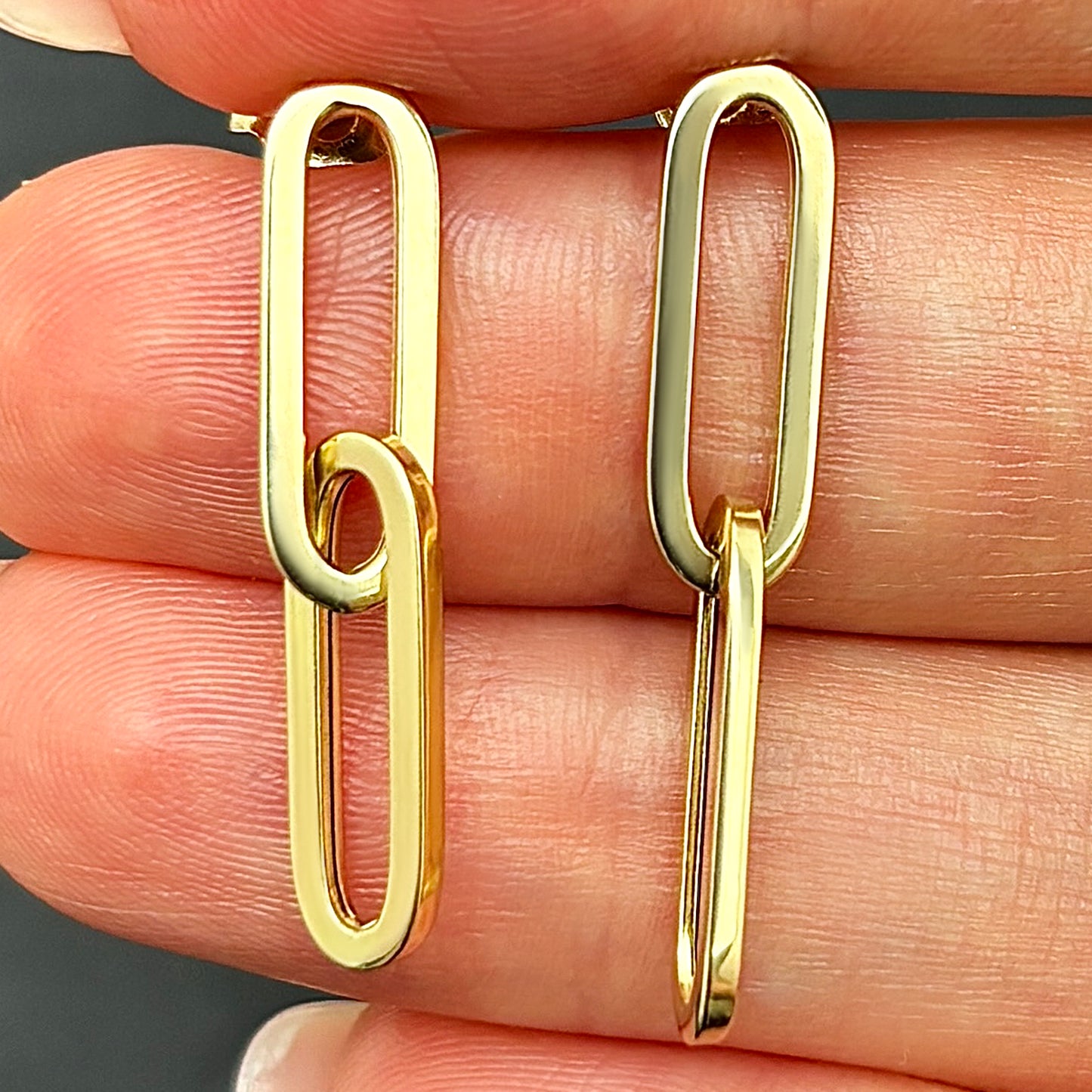 14K Real Gold White Rose Oval Paperclip Push Back Earrings