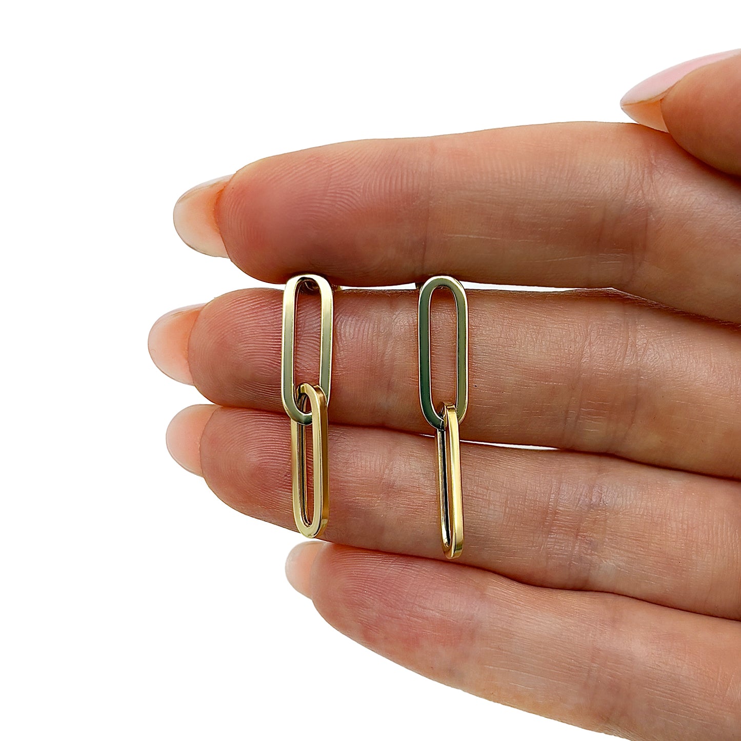 14K Real Gold White Rose Oval Paperclip Push Back Earrings
