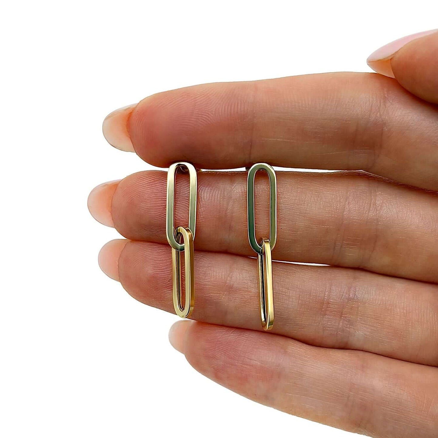 14K White Gold Rose Oval Paperclip Push Back Earrings