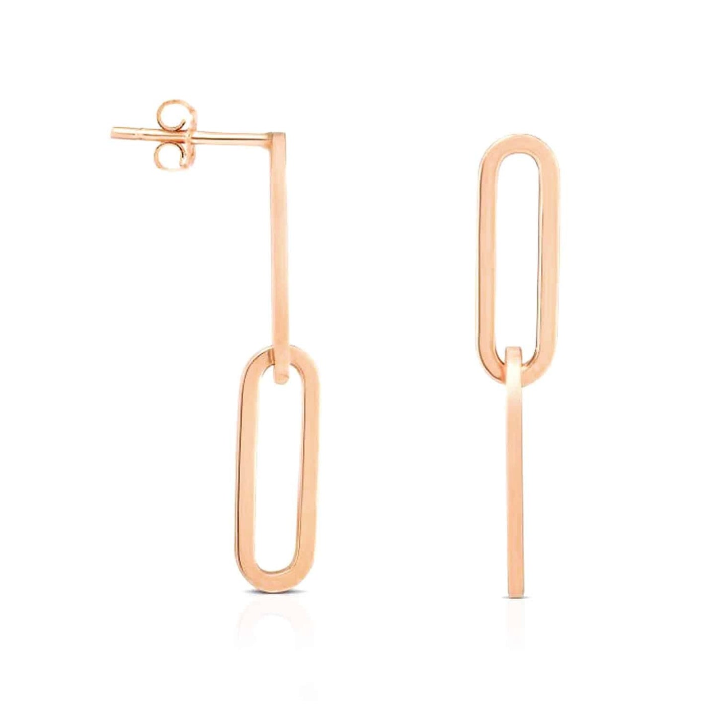 14K Real Gold White Rose Oval Paperclip Push Back Earrings