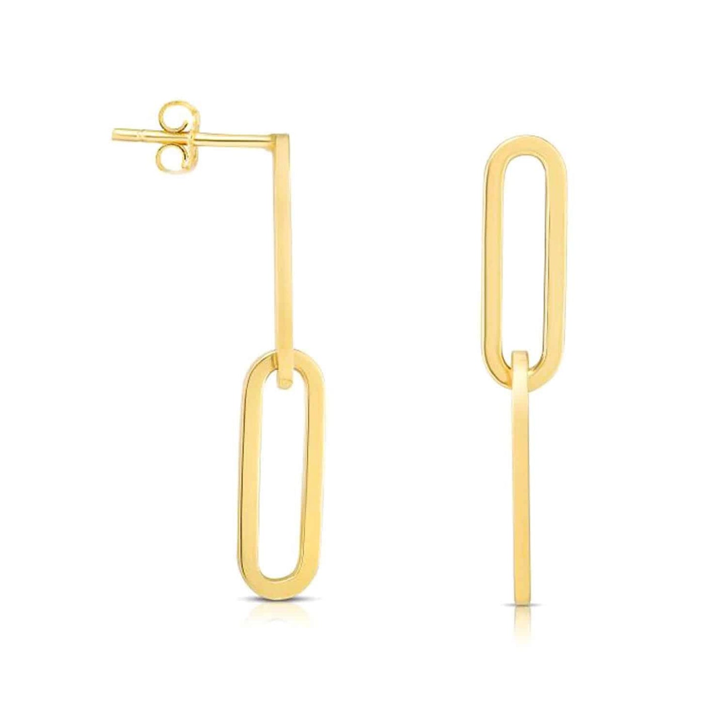 14K Real Gold White Rose Oval Paperclip Push Back Earrings