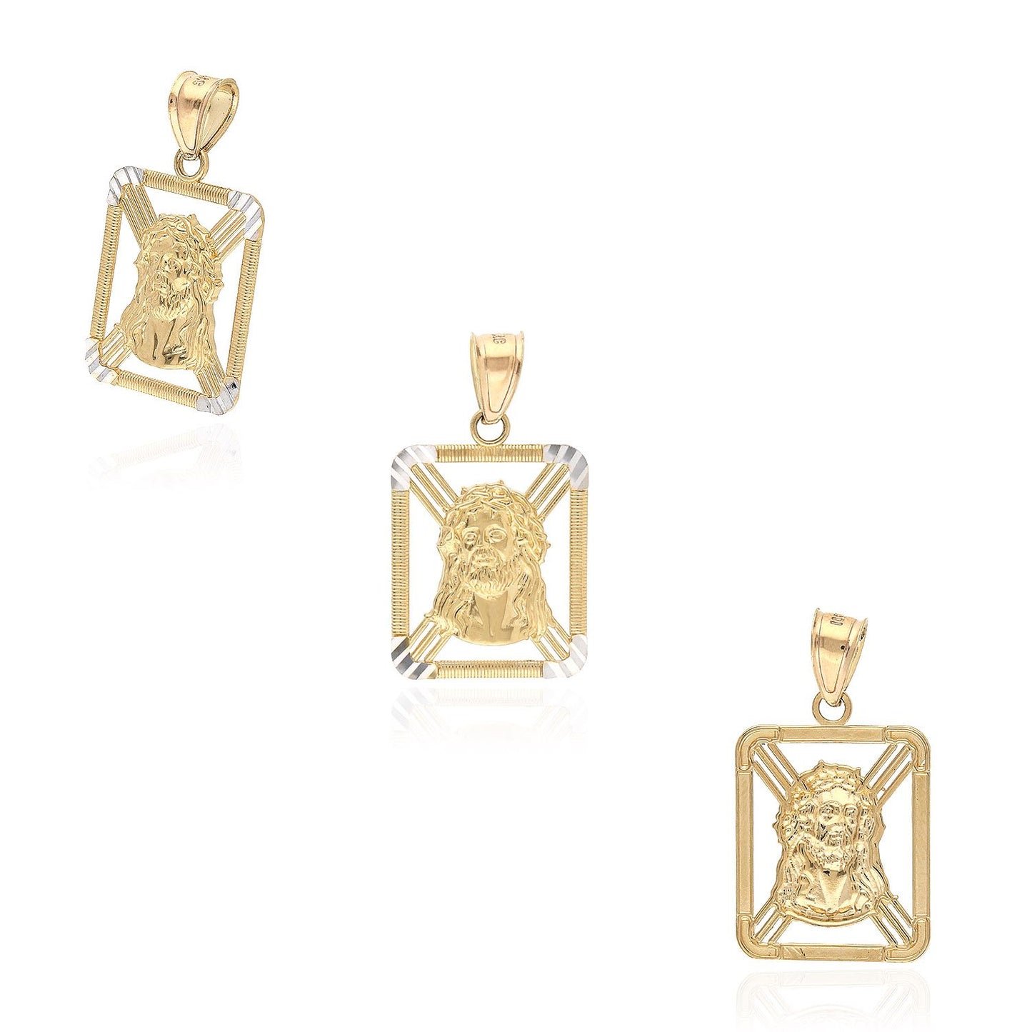 10K Yellow Gold Religious Jesus Head Frame Pendant
