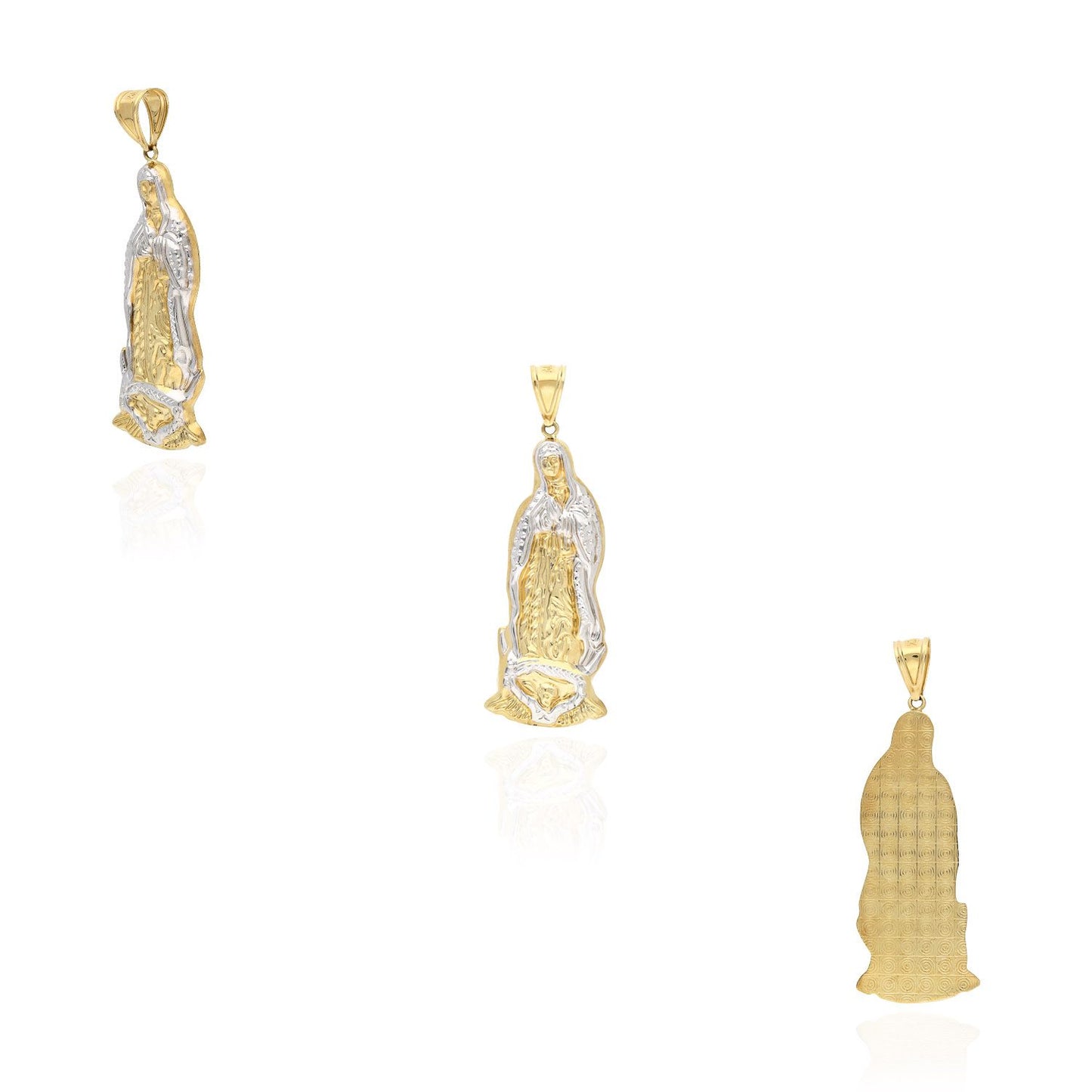 10K Yellow Gold Diamond Cut Our Lady Of Guadalupe Virgin Mary Charm Pendant 3"