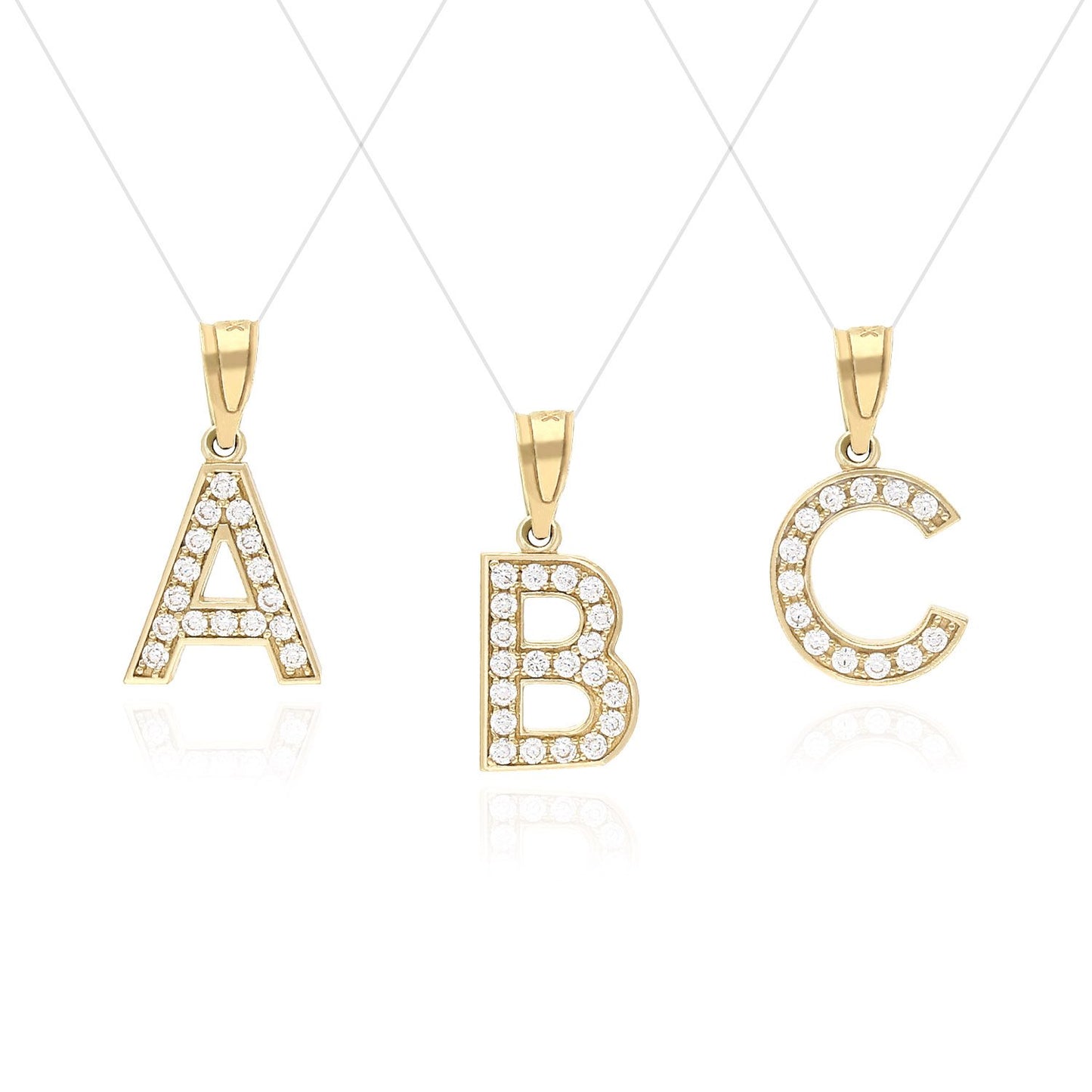 10K Yellow Gold CZ Initial Alphabet Letter Charm Pendant 0.65"
